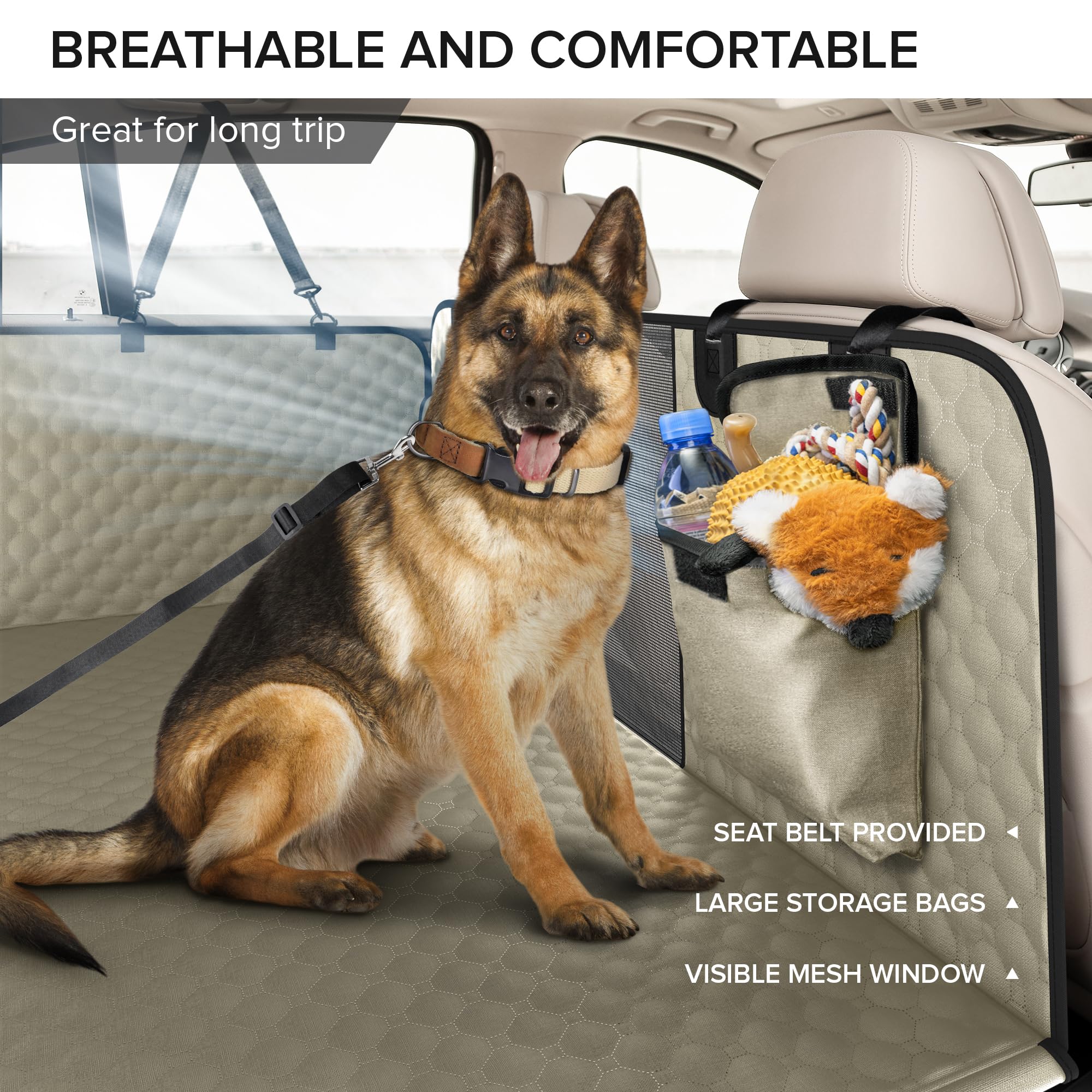 SHARLOVY XL Truck Back Seat Extender for Dogs, Large Hard Bottom Dog Car Seat Cover for Back Seat, Heavy Duty Dog Car Hammock, W