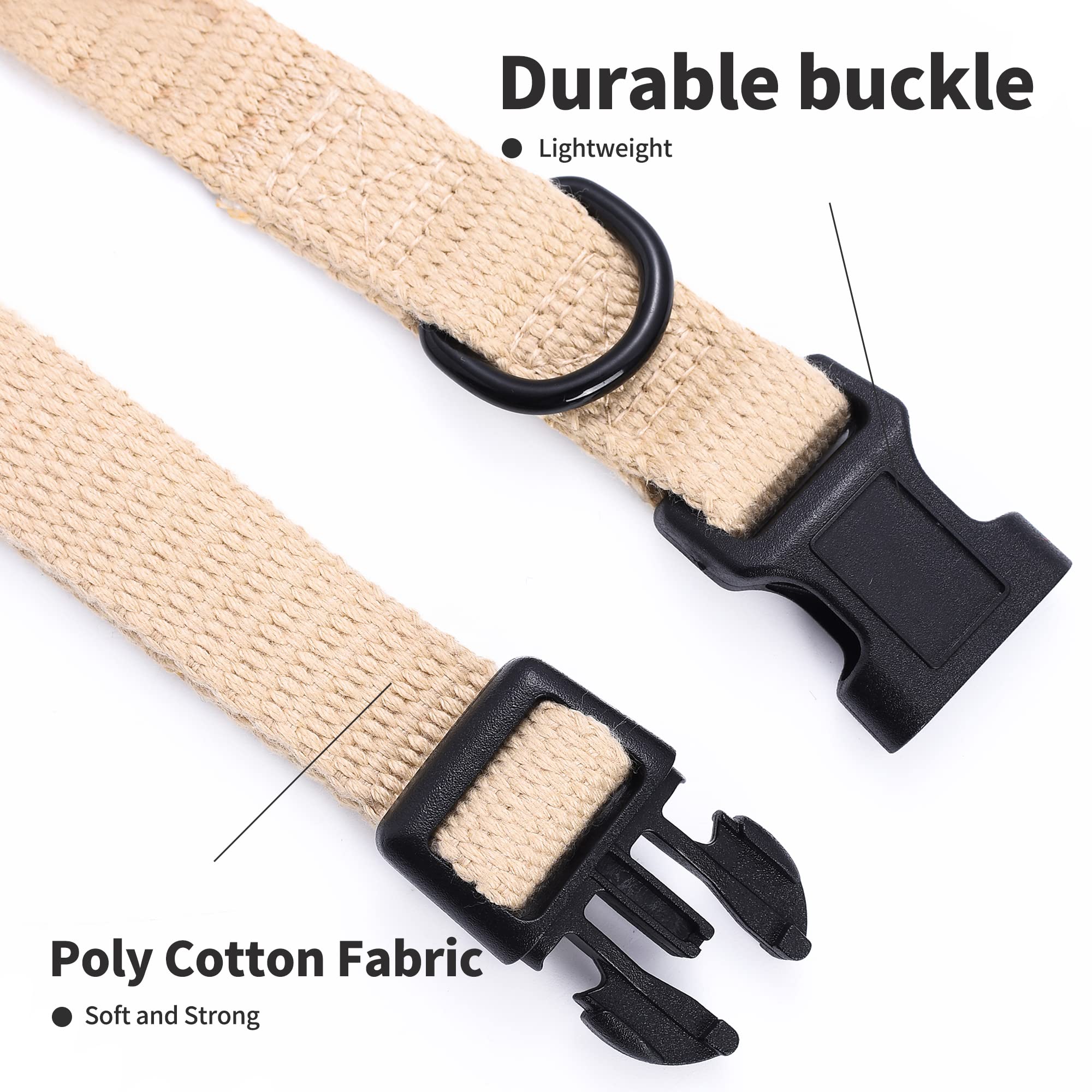 Mile High Life Soft & Strong Poly Cotton Adjustable Dog Collar With Quick Release Buckle For Small To Large Dogs(Khaki, Small Ne