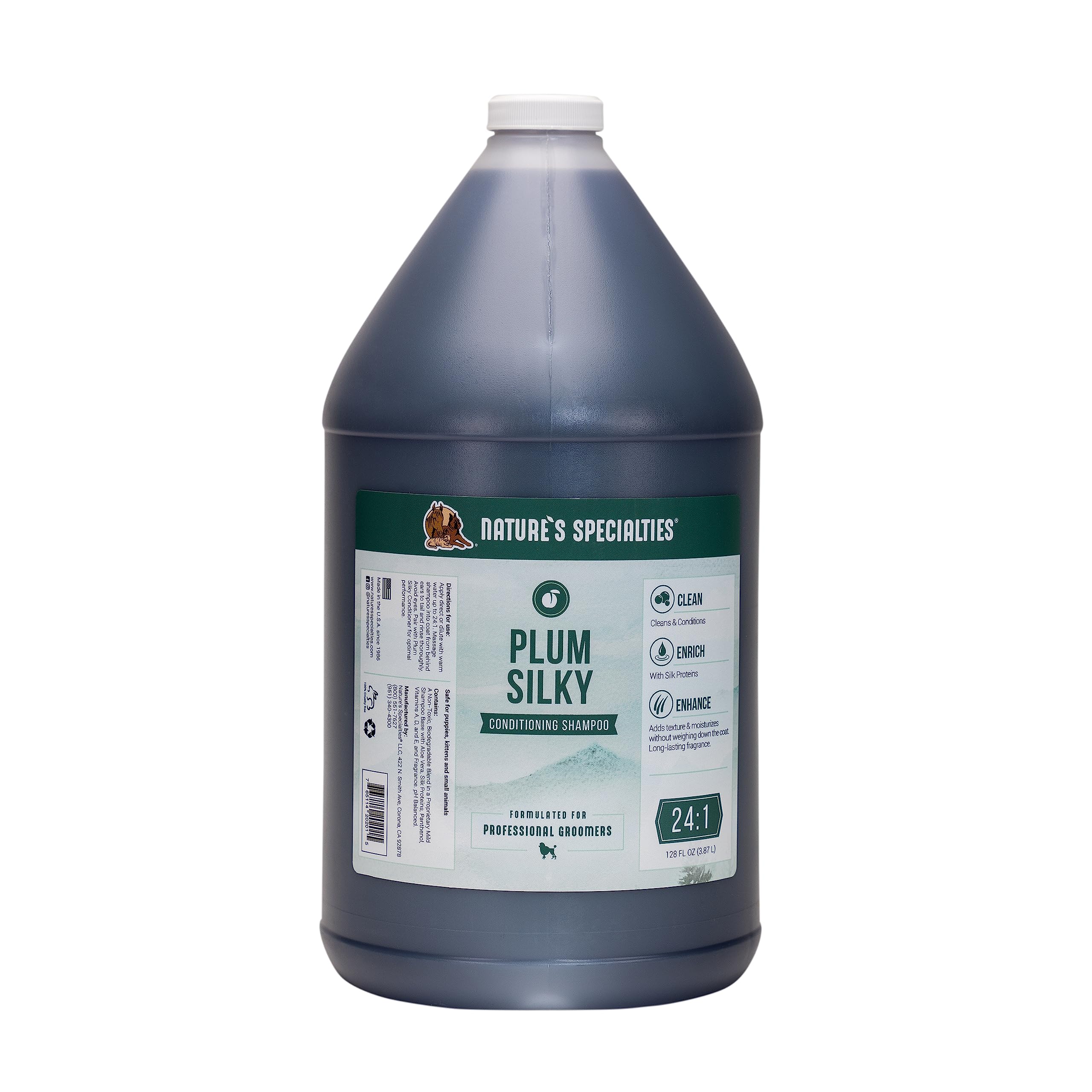 Nature'S Specialties Plum Silky Ultra Concentrated Dog Shampoo Conditioner, Makes Up To 24 Gallons, Natural Choice For Professional Pet Groomers, Silk Proteins, Made In Usa, 1 Gal