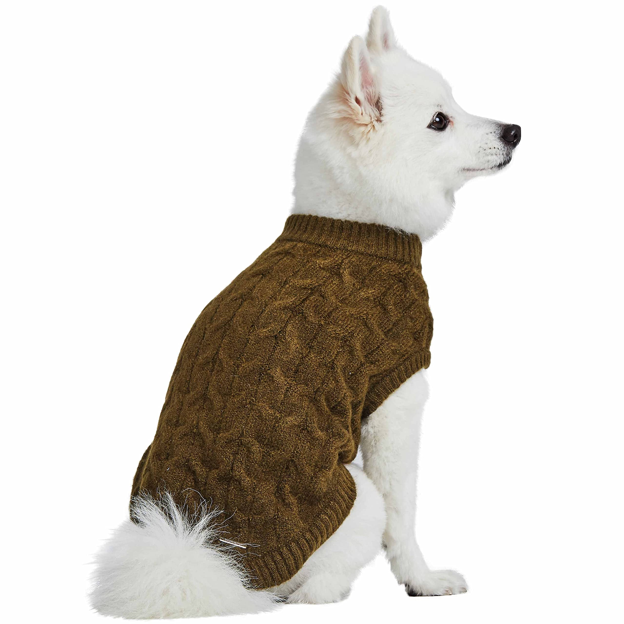 Blueberry Pet Classic Fuzzy Textured Knit Pullover Crew-Neck Dog Sweater In Dark Olive, Back Length 22', Pack Of 1 Clothes For Dogs