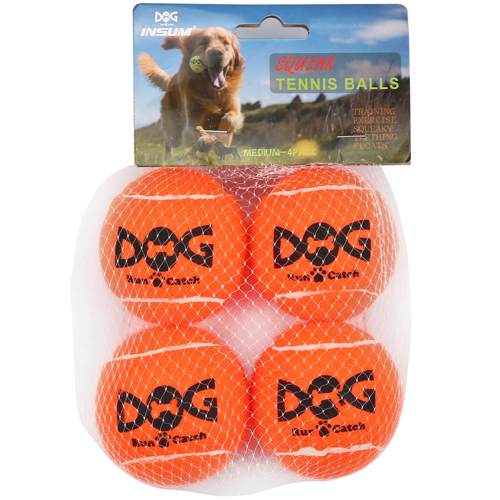 Insum Squeaky Dog Balls - Squeaky Tennis Balls For Dogs, Orange | Medium - 2.5'', 4Pack