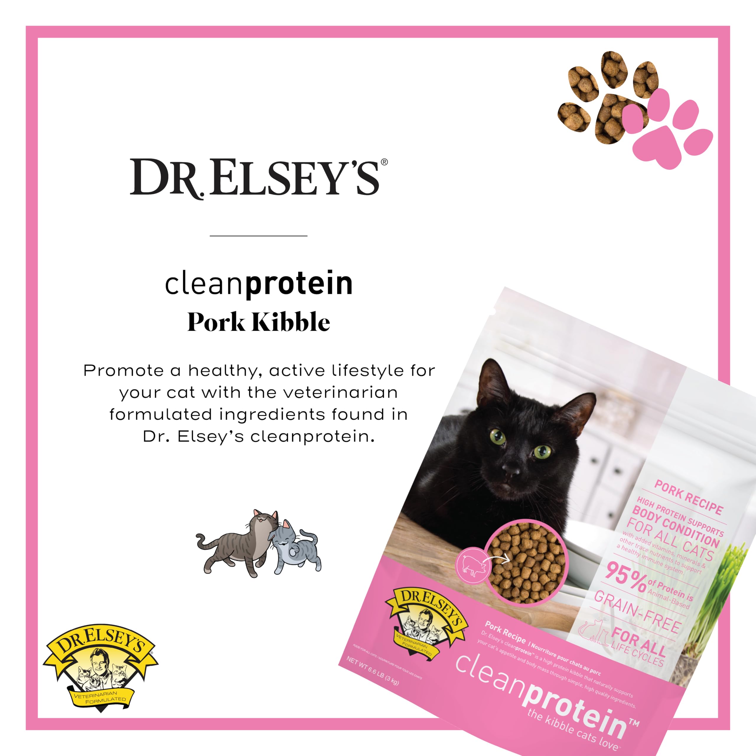 Dr. Elsey's Cleanprotein Pork Cat Kibble - 2 lb. Bag, High-Protein Formula for Healthy Cats