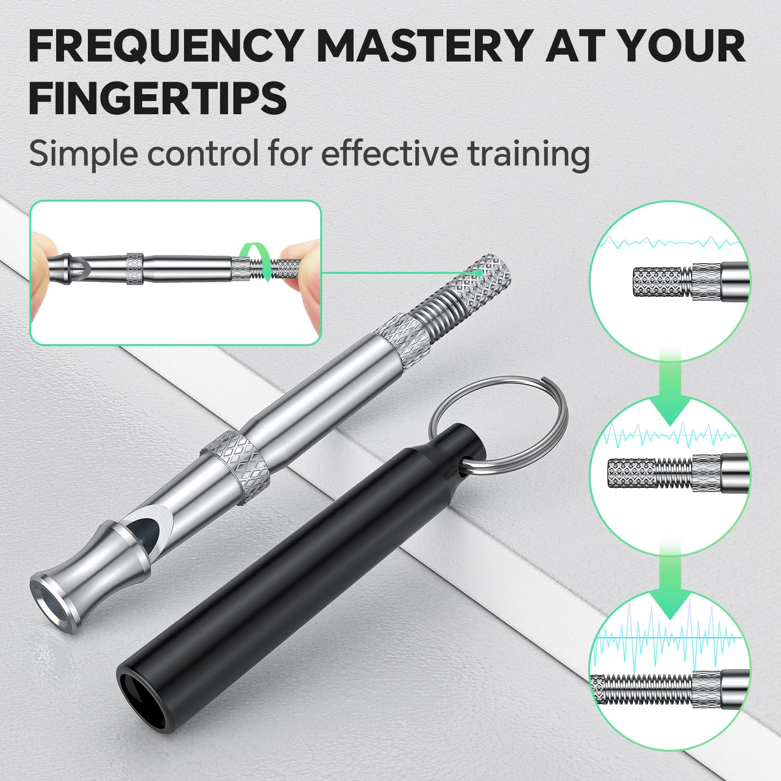 Atevn Dog Whistle 2 Pack - Adjustable Ultrasonic Training Whistles with Lanyard for Silent Recall - Black and White