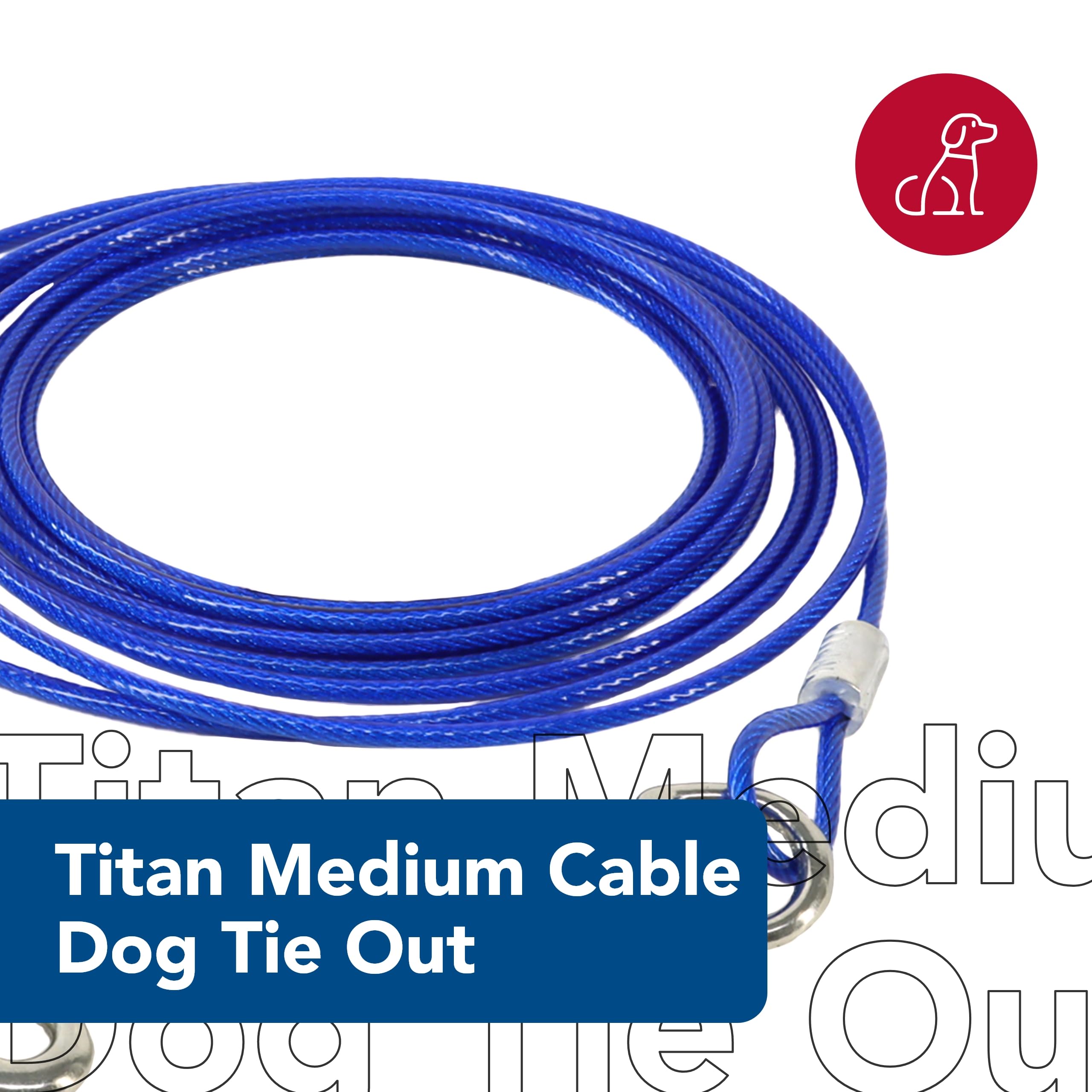 Coastal Pet Titan Medium Cable Dog Tie Out - For Small-to-Medium-Sized Dogs - Outdoor Dog Leash Cable - Outdoor Pet Solution - W