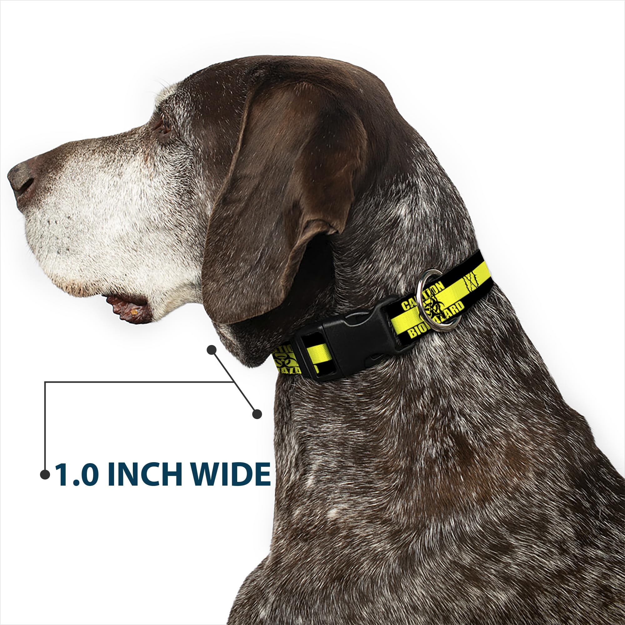 Buckle-Down 8-12' Caution Biohazard Black/Yellow Plastic Clip Collar, Narrow Medium