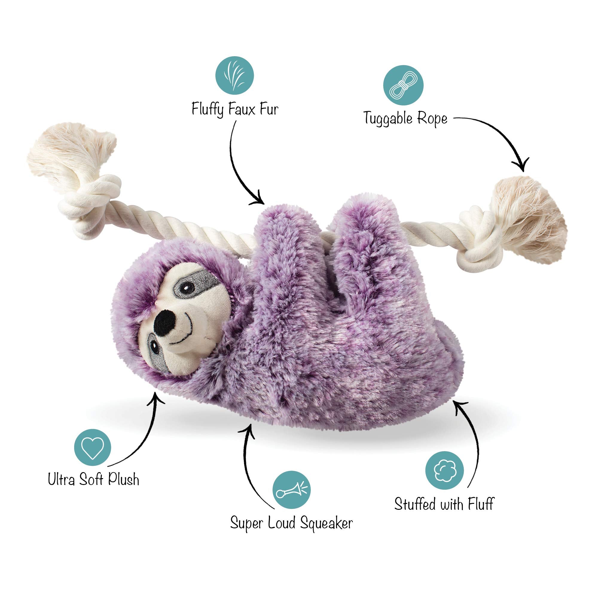 Fringe Studio Dog Toy, Violet Sloth On A Rope-Plsh Pet Toy (289393)