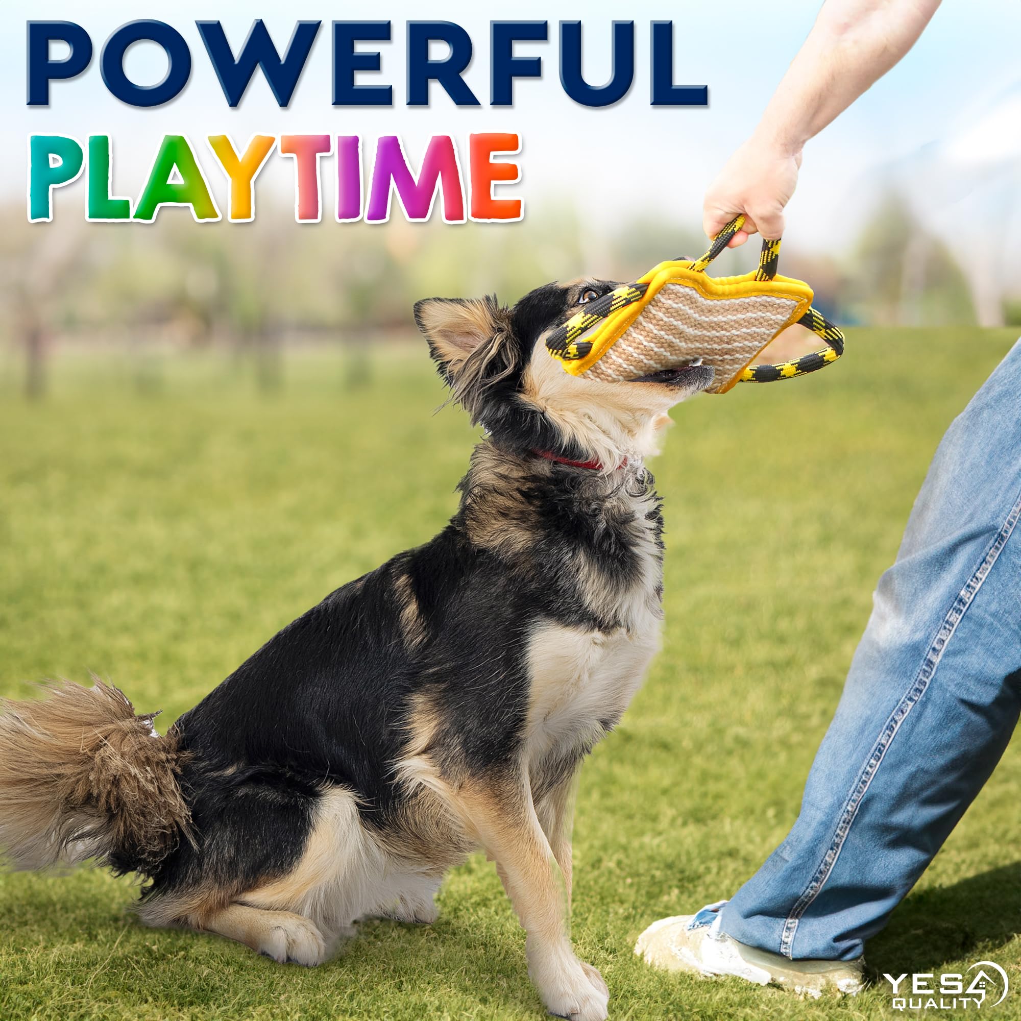 YES4QUALITY Durable Dog Bite Pillow - 10 x7  - Safe Biting Pad with 3 Strong Handles - Tough Jute Tug Toy for Medium to Large Do