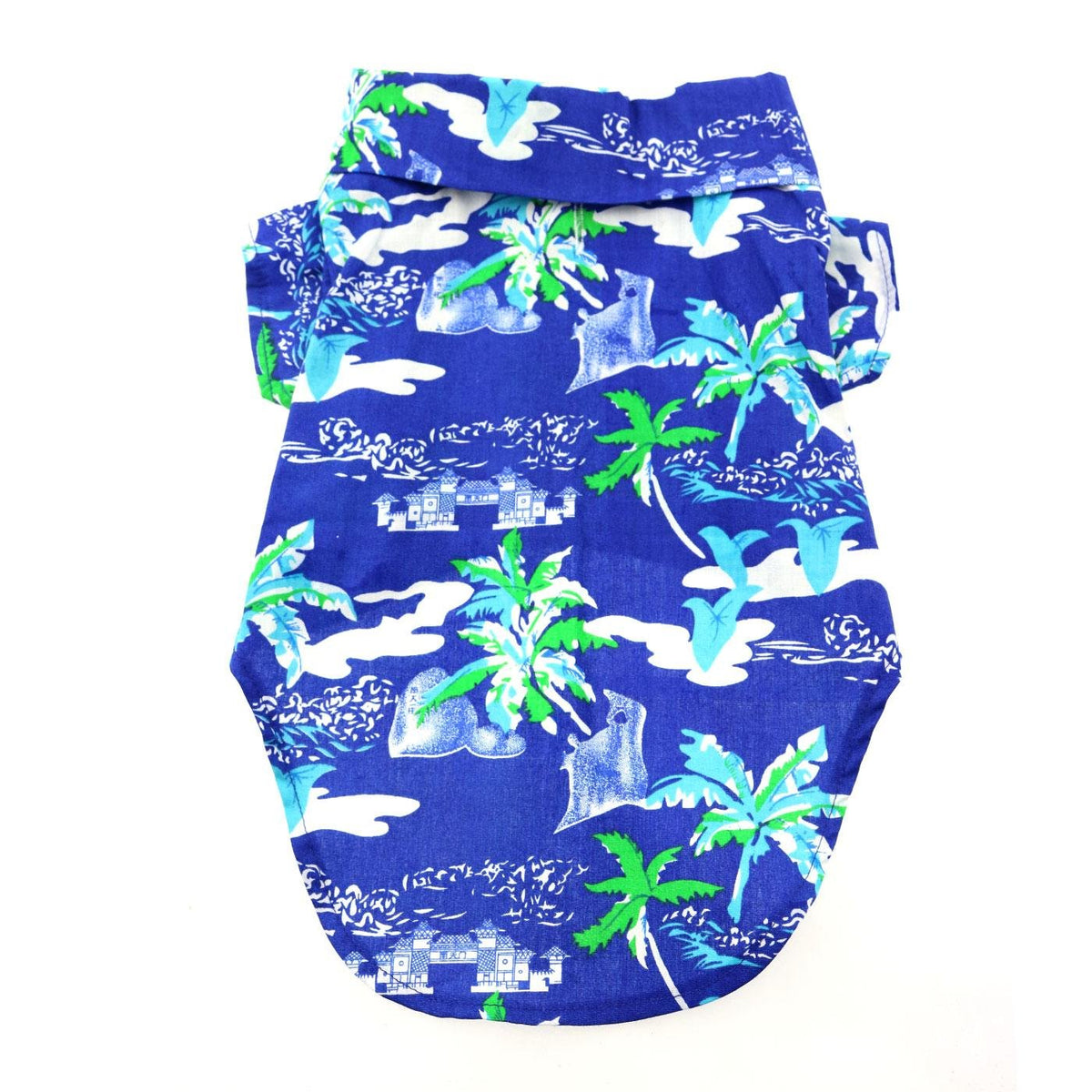 DOGGIE DESIGN Hawaiian Camp Shirt Ocean Blue and Palms