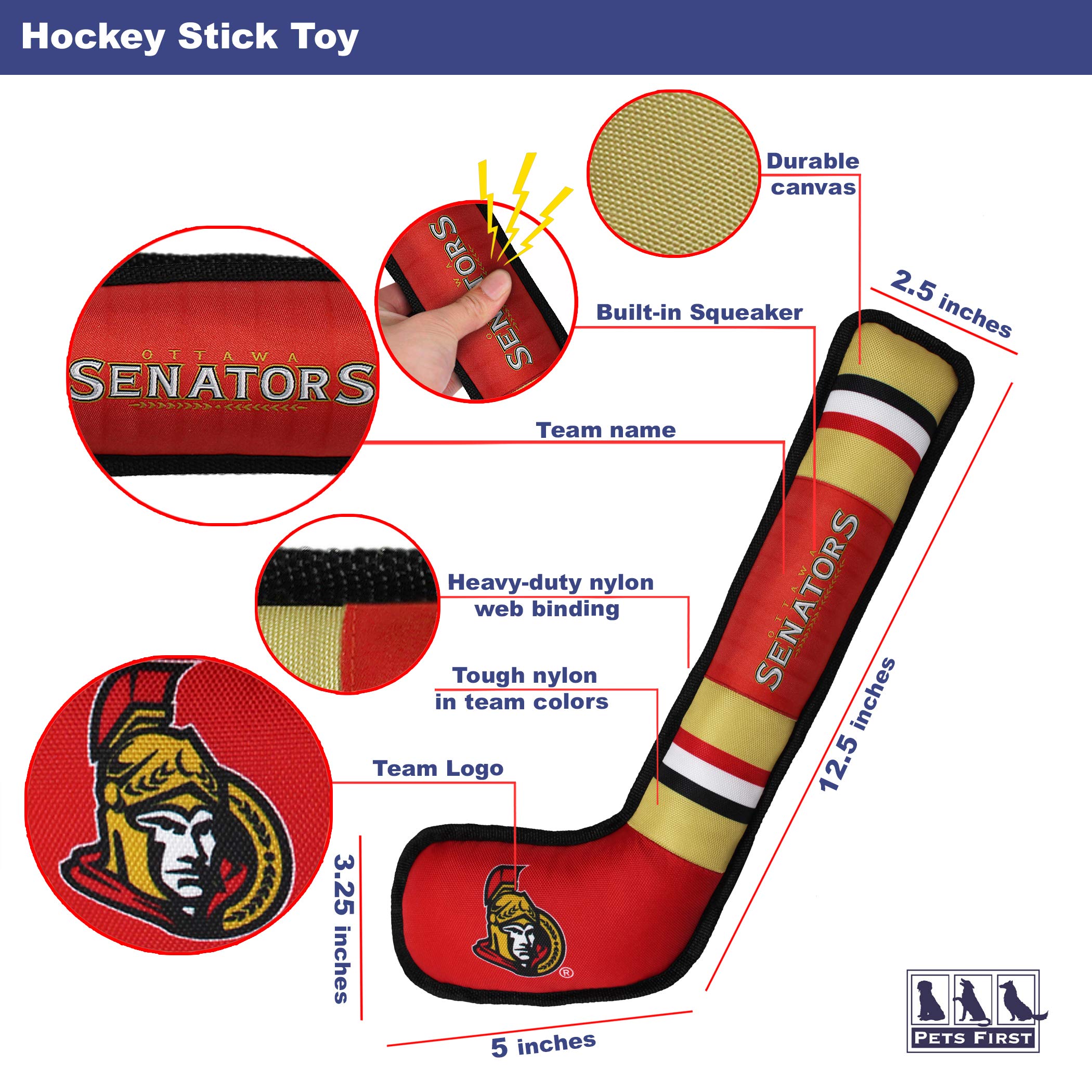 Pets First Nhl Ottawa Senators Stick Toy For Dogs & Cats. Play Hockey With Your Pet With This Licensed Dog Tough Toy Reward!, 16