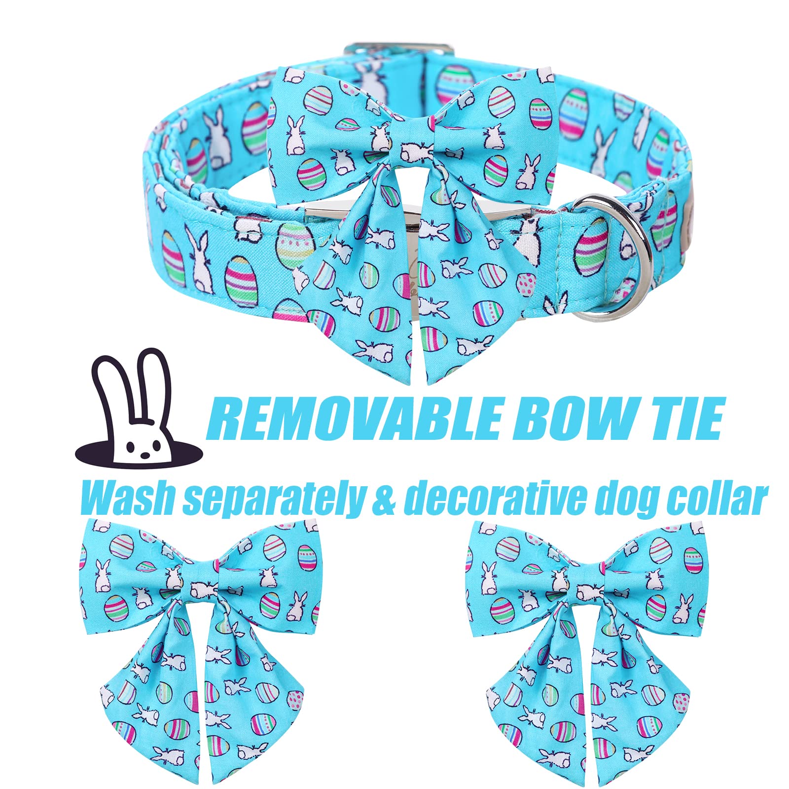 Babole Pet Dog Collar Easter Gift With Tie, Rabbit Egg Male Dog Collar With Safety Metal Buckle Adjustable Puppy Collars For Small Medium Large Boy & Girl Dog,Xs-Neck 8'-12'