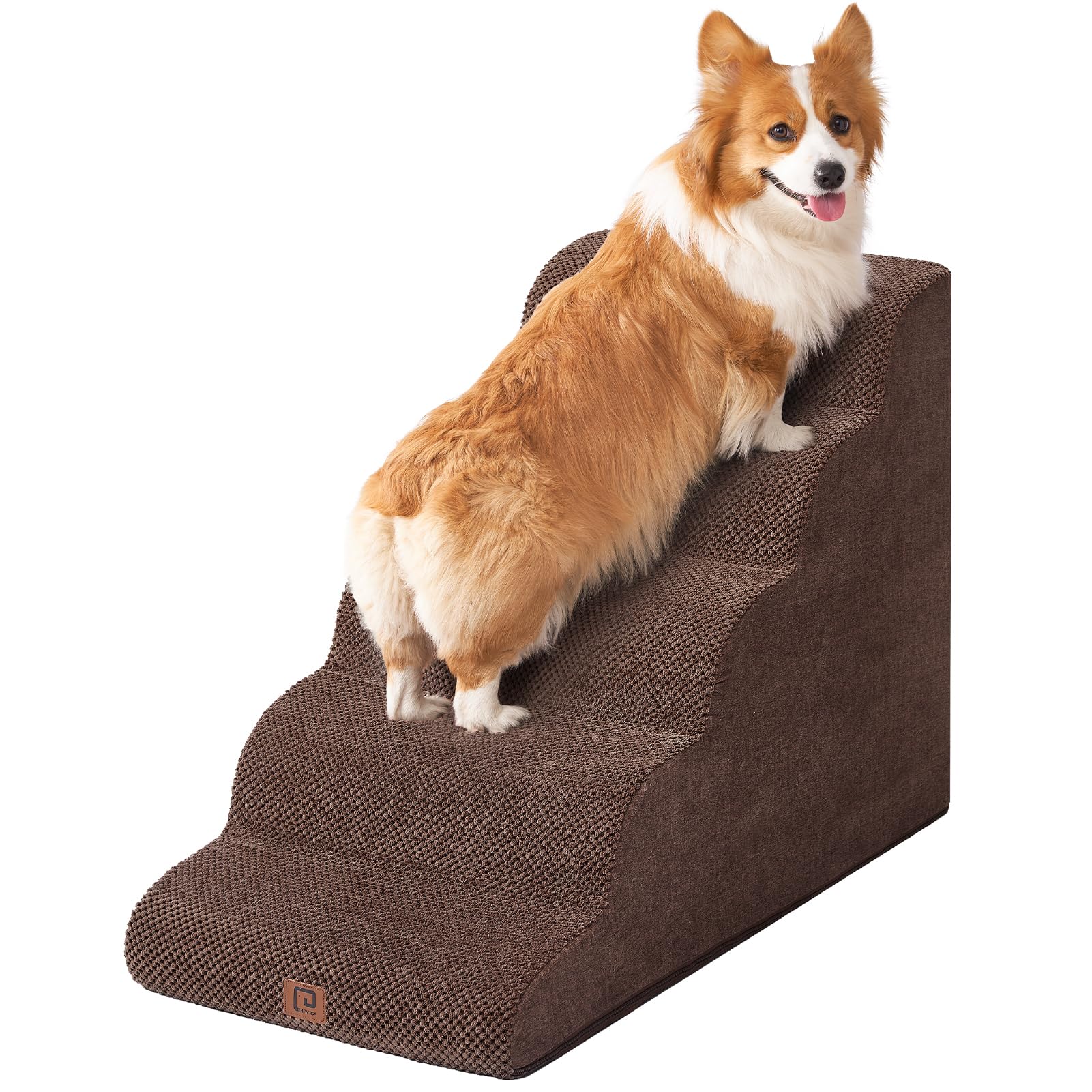 Eheyciga Curved Dog Stairs Ramp For High Beds, 5-Step Extra Wide Dog Steps For Small Dogs And Cats, Pet Stairs For High Bed Clim