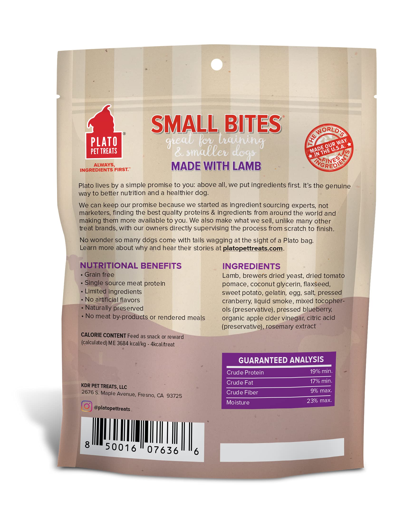 PLATO Pet Treats Small Bites - Air-Dried Training Treats for Dogs - Supports Healthy Digestion - Limited Ingredients - Lamb 2.5o