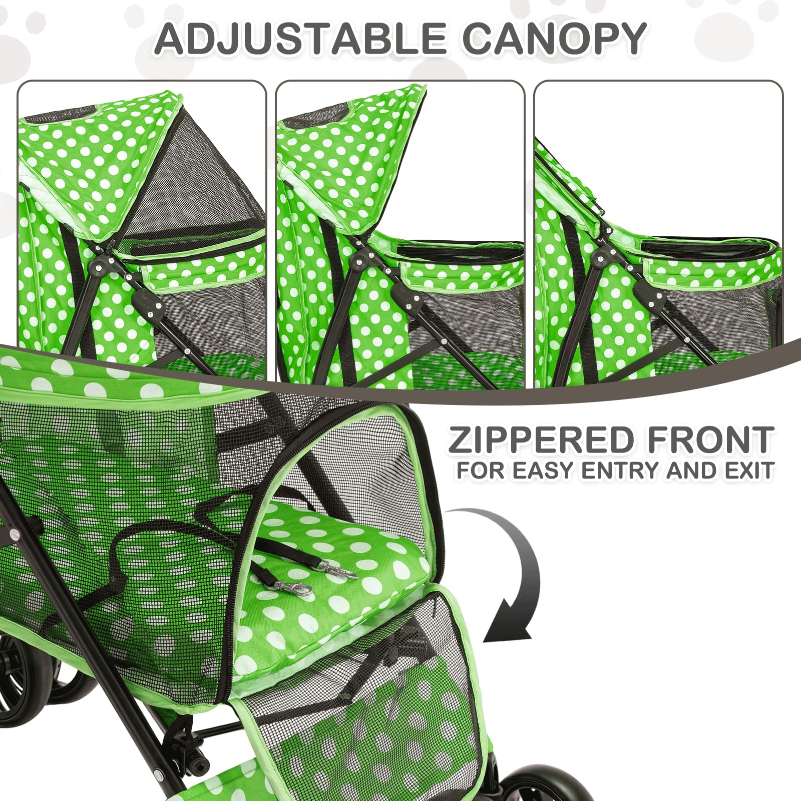 Monibloom 4 Wheels Pet Stroller, Easy-Fold Umbrella Shaped Dog Cat Jogger Stroller W/Storage Bag & Visible Mesh For Small/Medium
