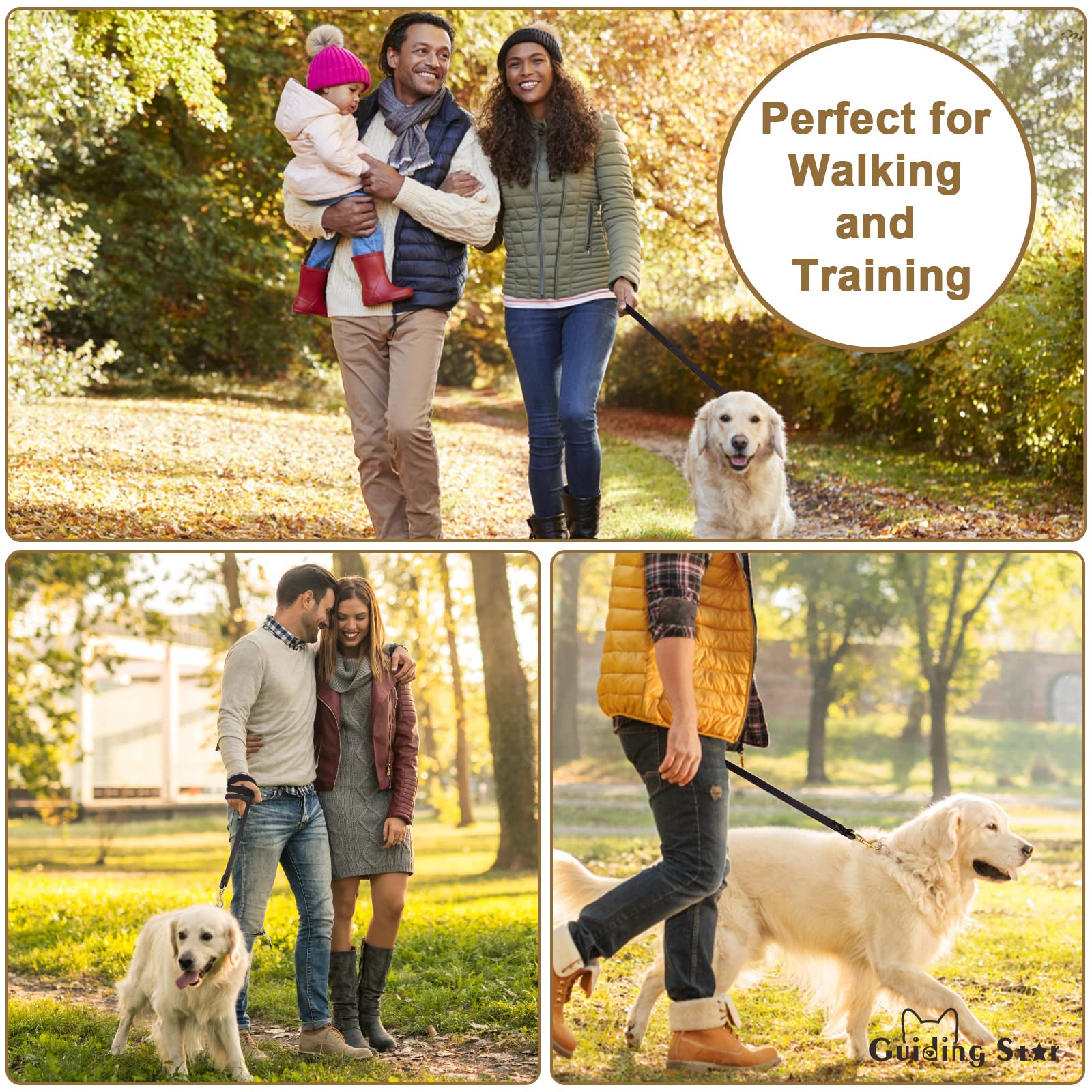 Guiding Star Leather Dog Leash 4ft, Dog Leashes for Large Dogs Heavy Duty, Soft Braided Handmade Leather Training Leash for Larg