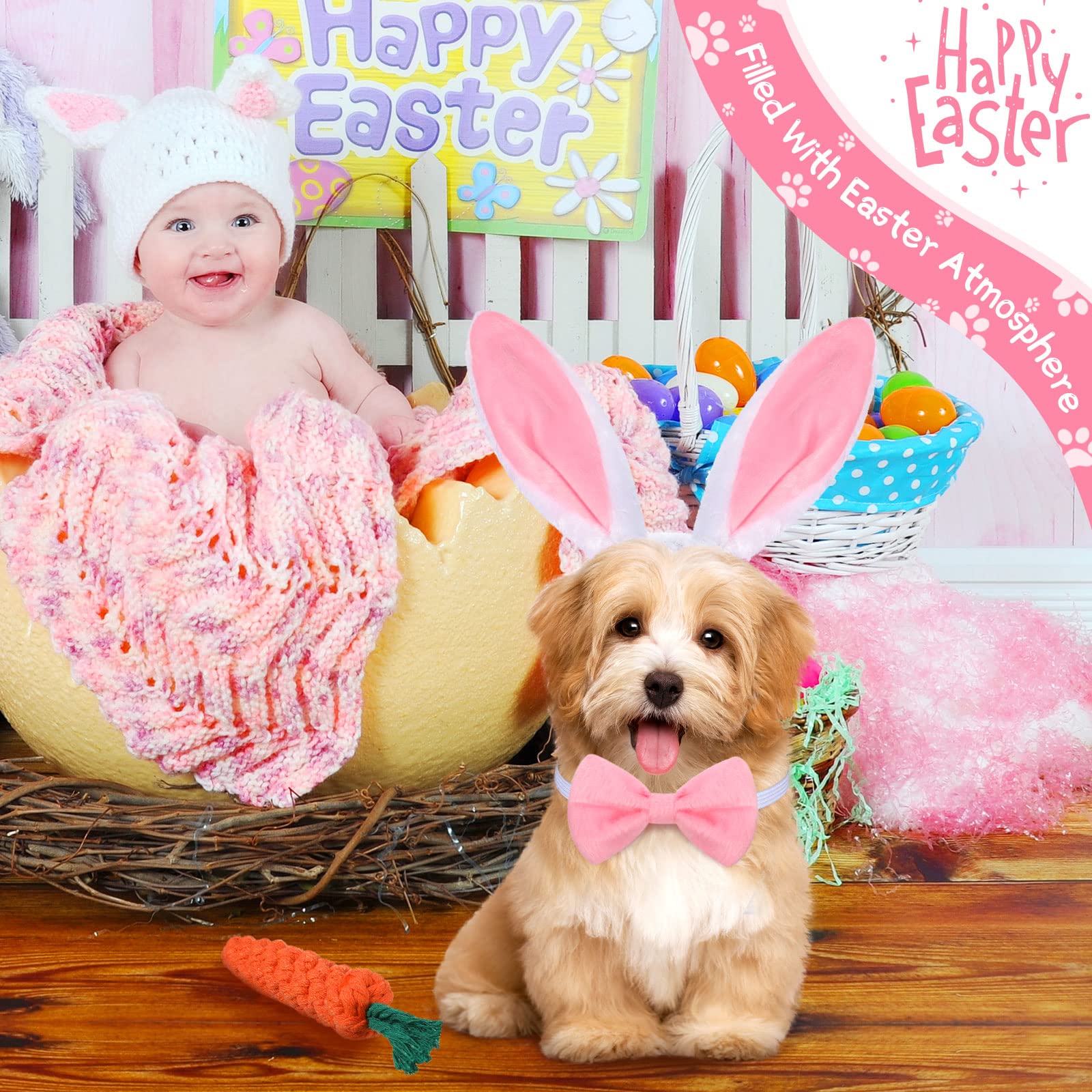 10 Pieces Dog Bunny Ears And Easter Puppy Toy Kit Dog Easter Costume Headband Tail Bowtie Pet Rabbit Ears Bunny Ears Headband Pe