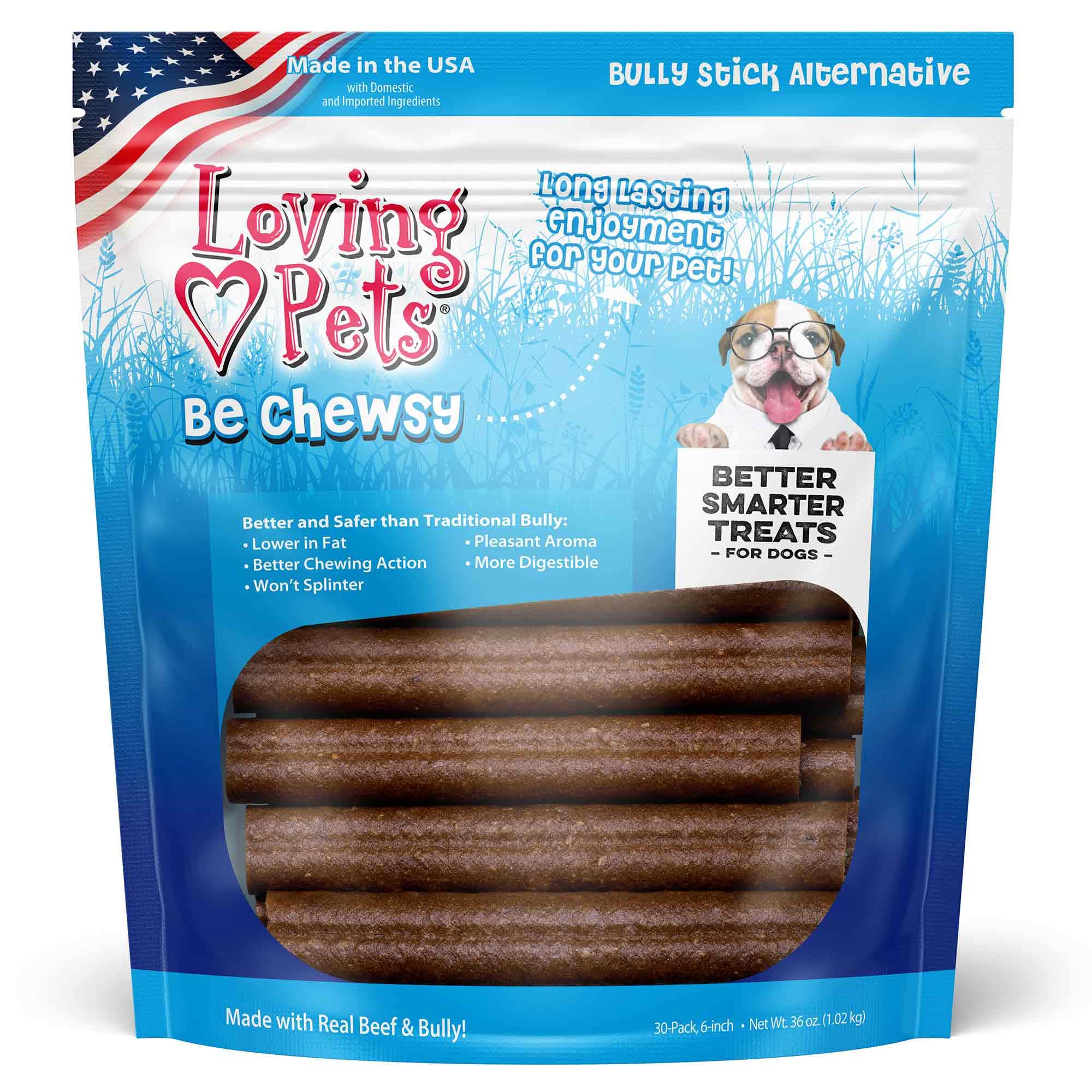 Loving Pets - Be Chewsy Bully Stick Alternative Dog Treat for Small, Medium & Large Dogs (30 Pack of 6 Sticks)