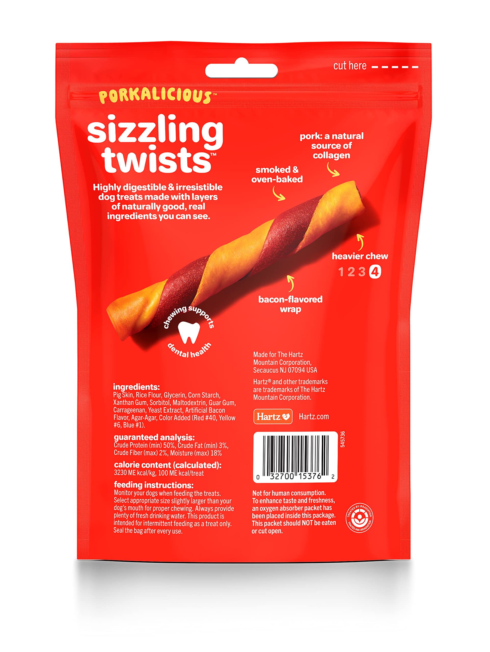 Hartz Oinkies Smoked Pig Skin Bacon Flavored Wrap Dog Treat Chews - 8 Pack