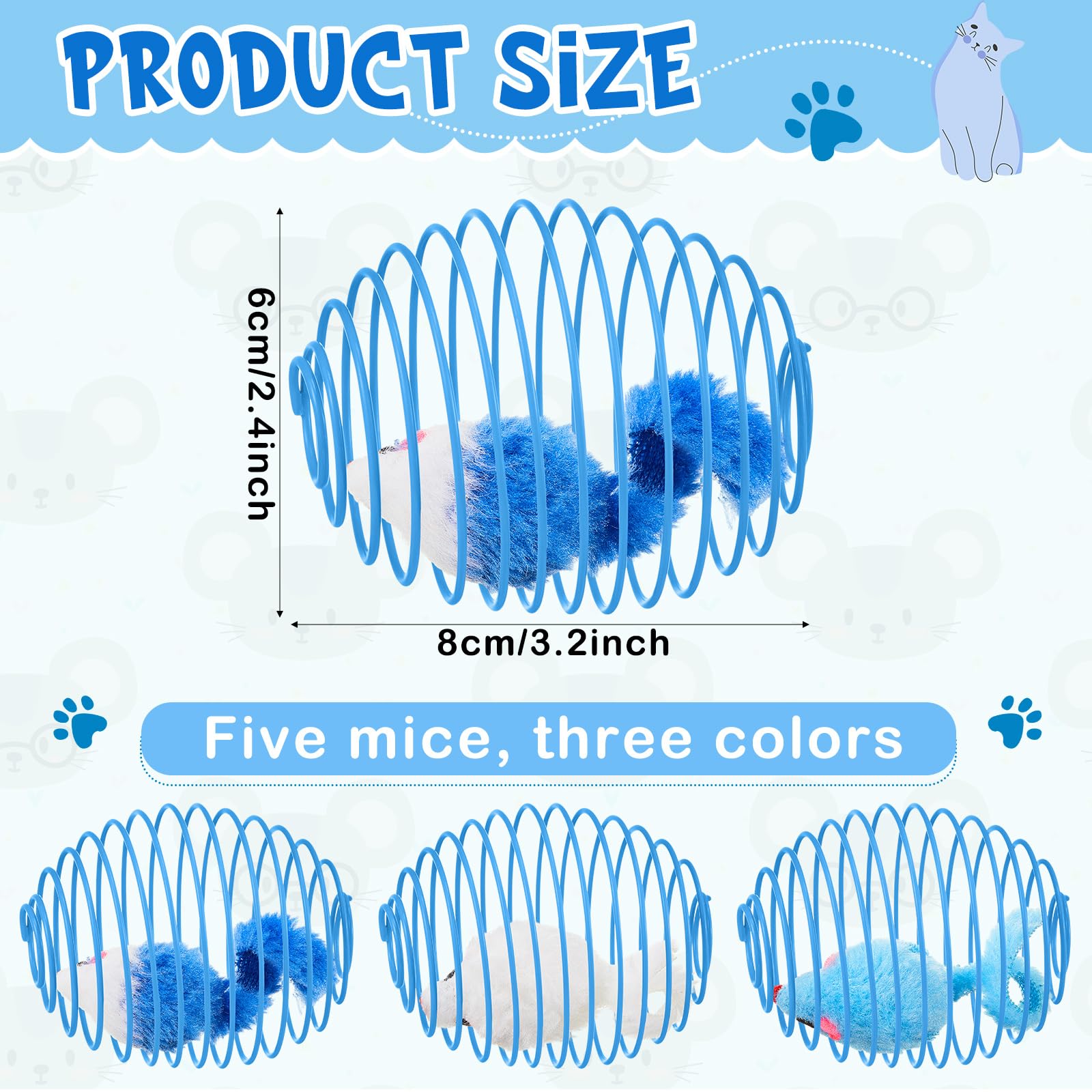 Jecery 5 Pcs Cat Spring Balls Stretchable Springs Toys Interactive Rolling Balls Colorful Playful Coils Spring Action Toy Caged