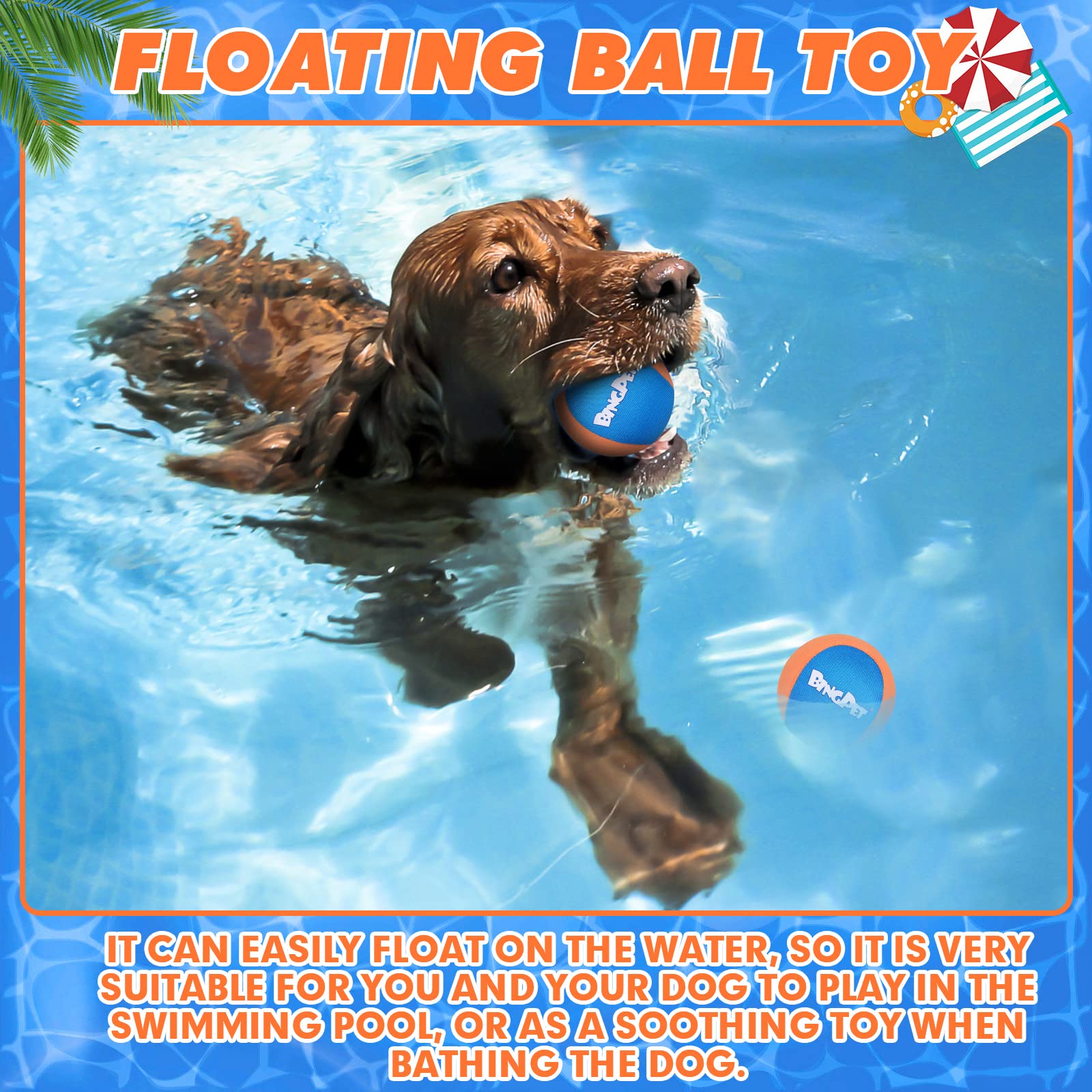 Bingpet Dog Pool Toy,2 Pack Water Floating Ball For Summer Pool Games,Dog Water Bouncing Balls,Interactive Dog Summer Games Toys