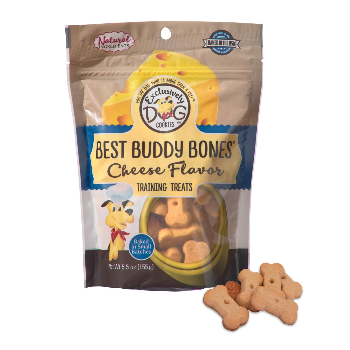 Exclusively Dog Best Buddy Bones Training Treats For Dogs And Puppies - All Natural, Baked In The Usa, Ideal For Training & Agility, No Animal Byproducts - Cheese Flavor, 5.5Oz Resealable Bag