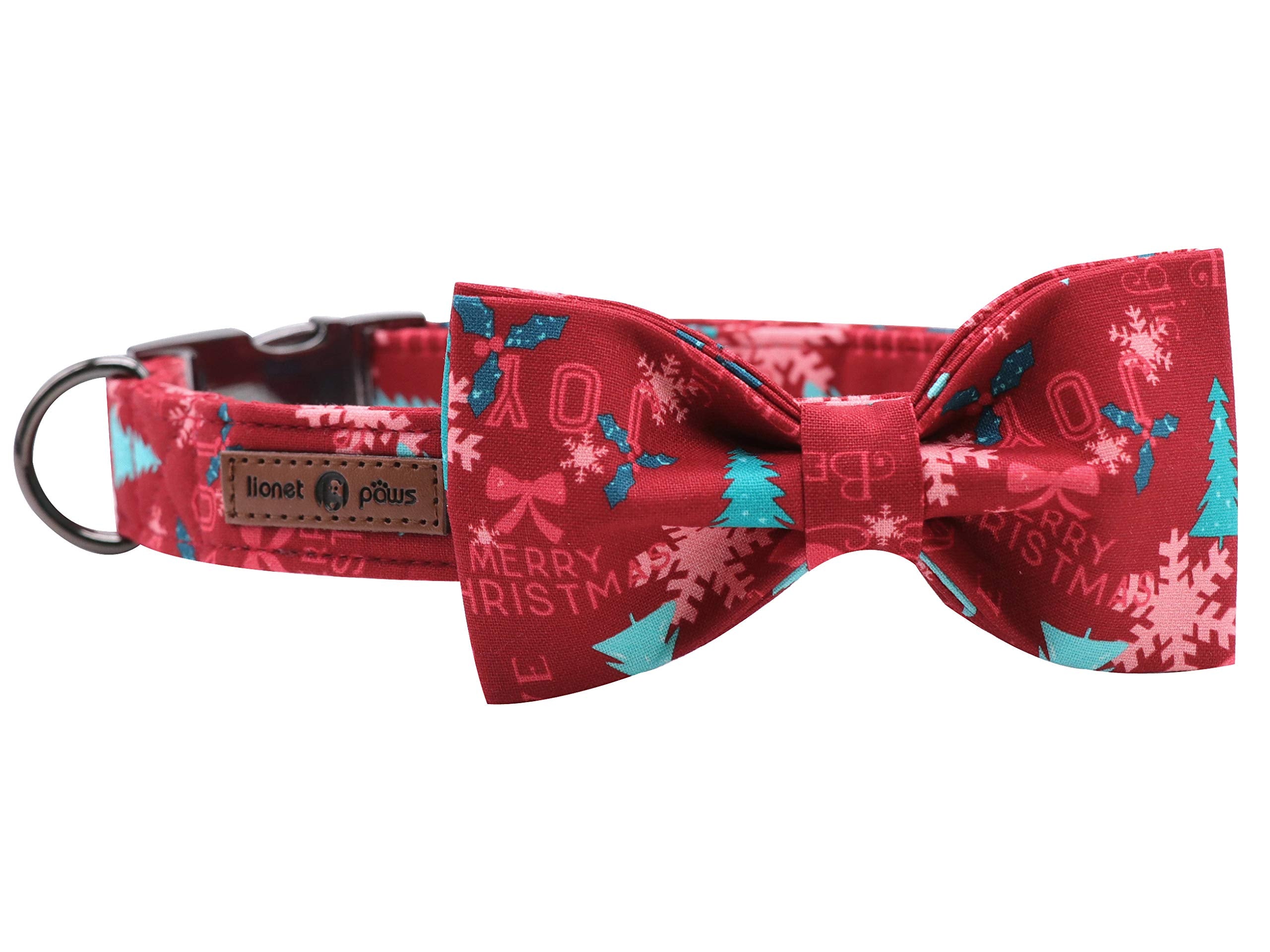 Lionet Paws Christmas Dog Collar With Bowtie, Durable Adjustable And Comfortable Collar For Medium Dogs, Neck 13.5-22In