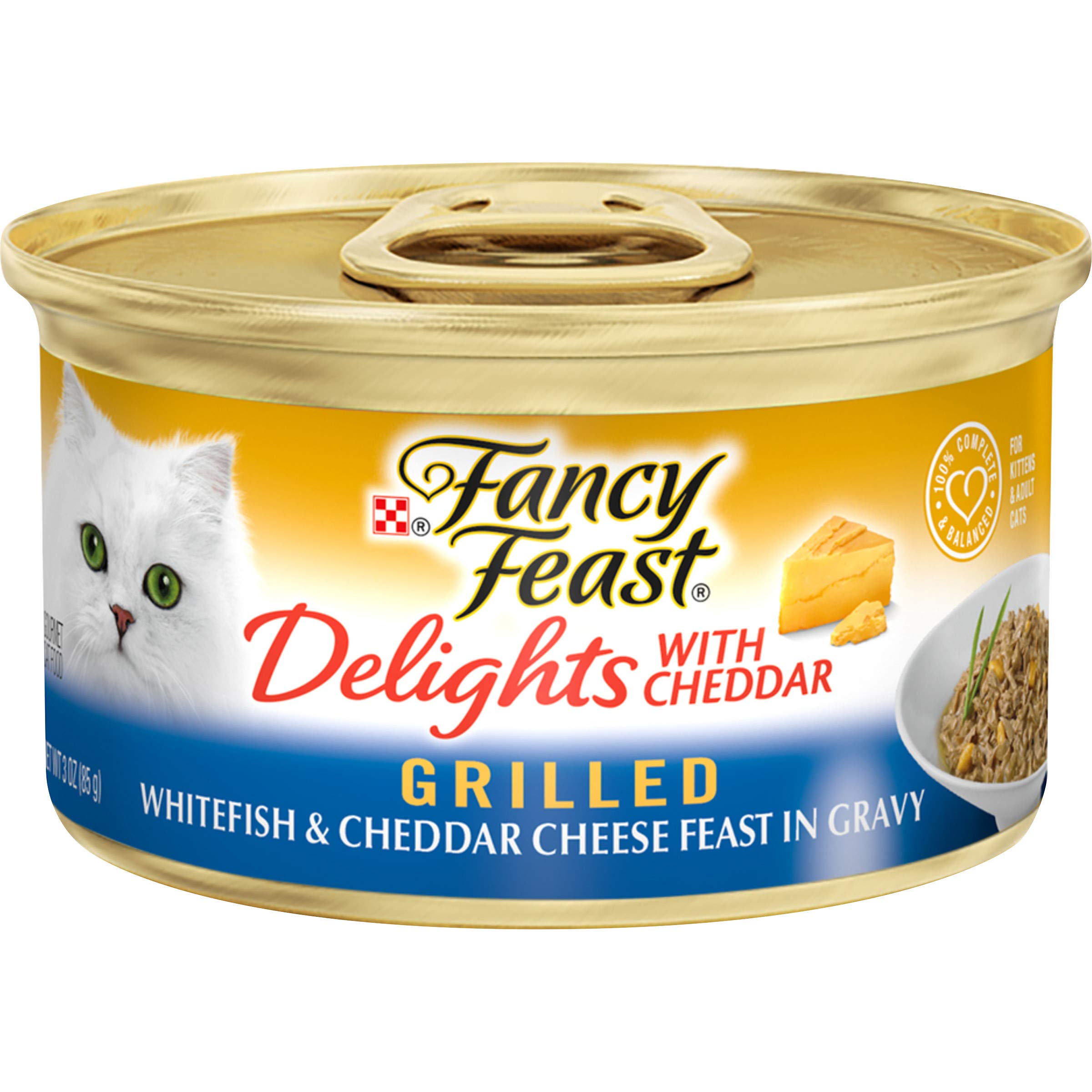 Purina Fancy Feast Delights With Cheddar Grilled Whitefish and Cheddar Feast in Wet Cat Food Gravy Cat Food - (Pack of 24) 3 oz.