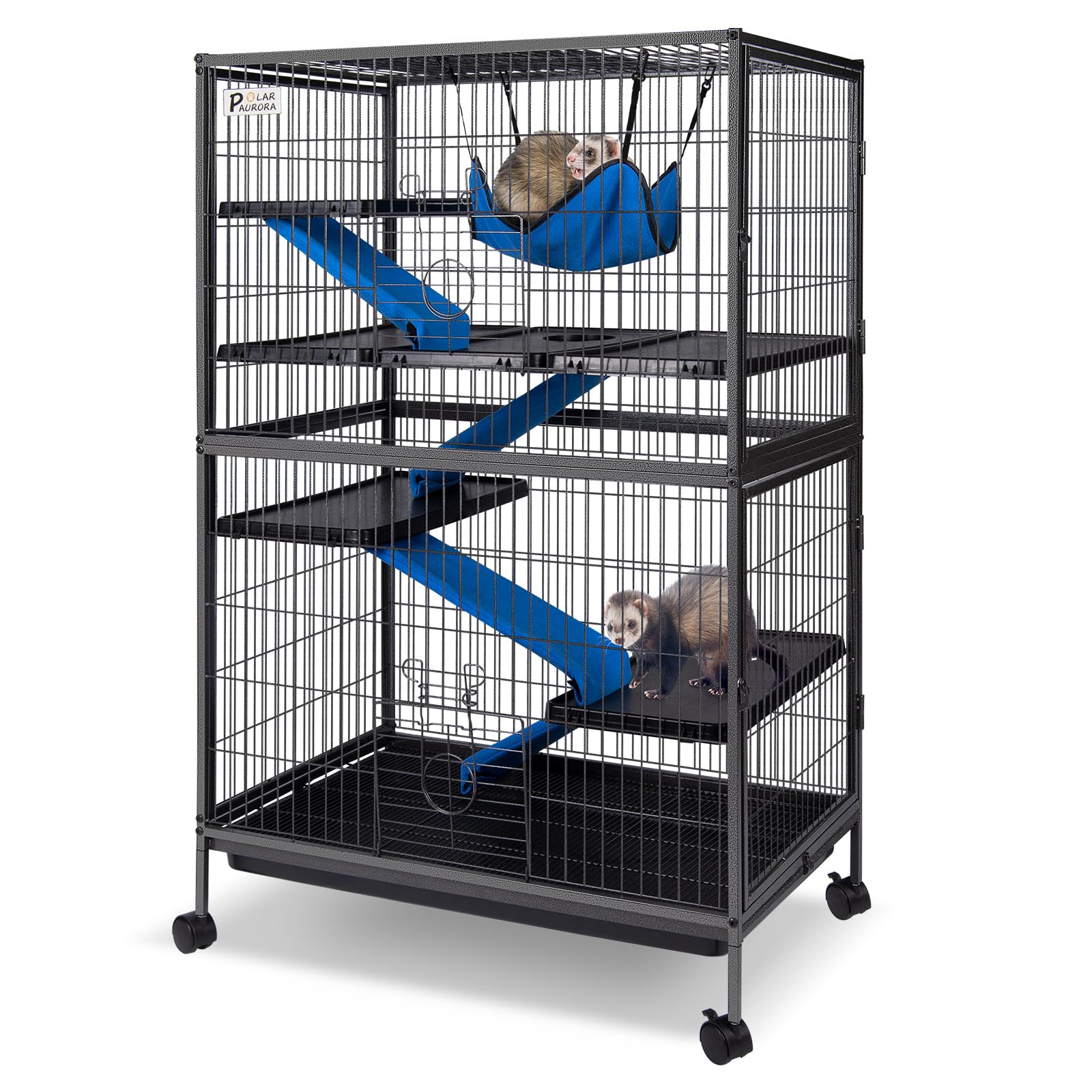 50' H 4 Tier Steel Plastic Deluxe Small Animal Pet Cage Kit For Guinea Pig Ferret Little Rabbit With Wheels Brakes Hammock Removable Tray And Ladder With Flannel