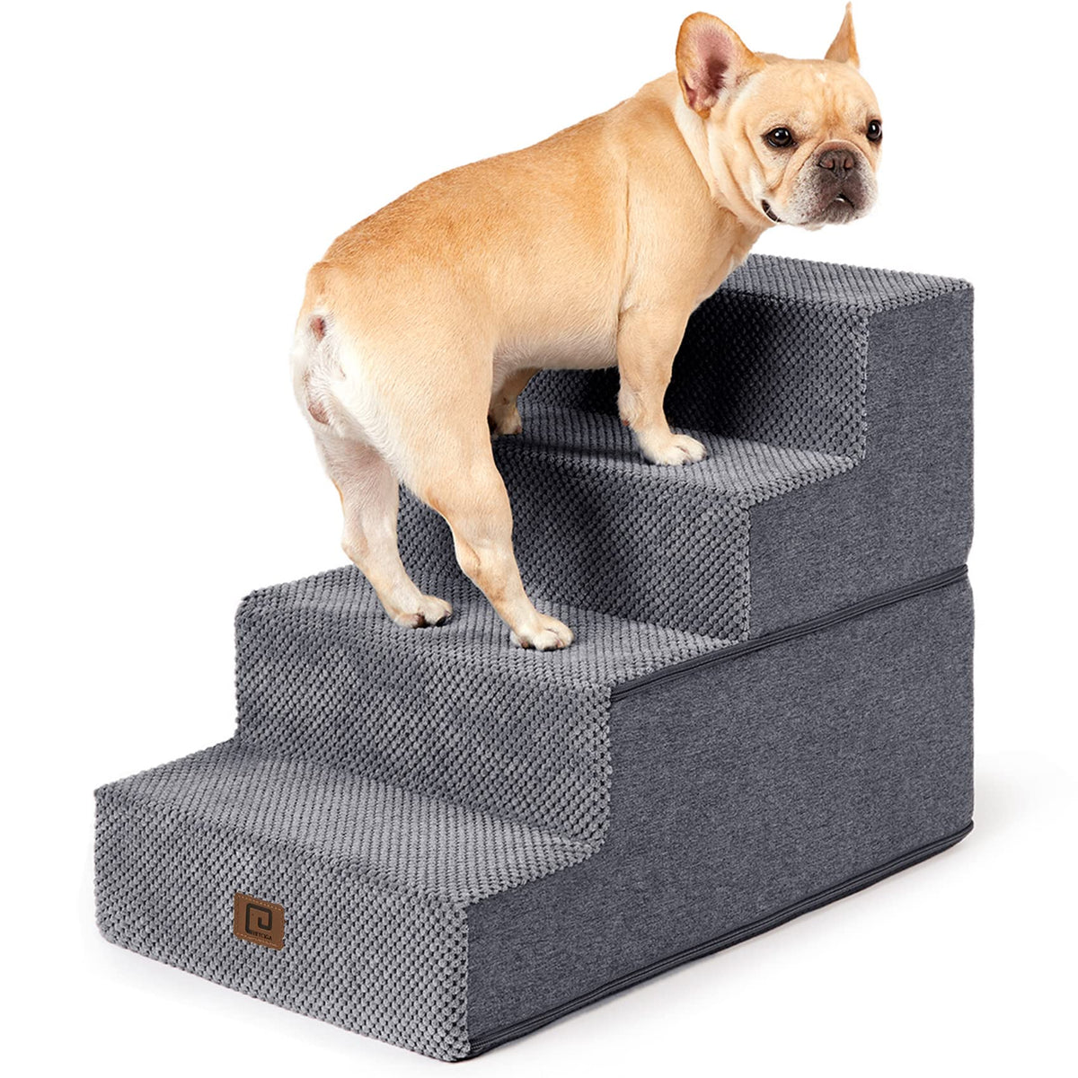 Eheyciga Dog Stairs For Small Dogs, 4-Step Dog Stairs For High Beds And Couch, Folding Pet Steps For Small Dogs And Cats, And High Bed Climbing, Non-Slip Balanced Dog Indoor Step, Grey, 3/4/5 Steps