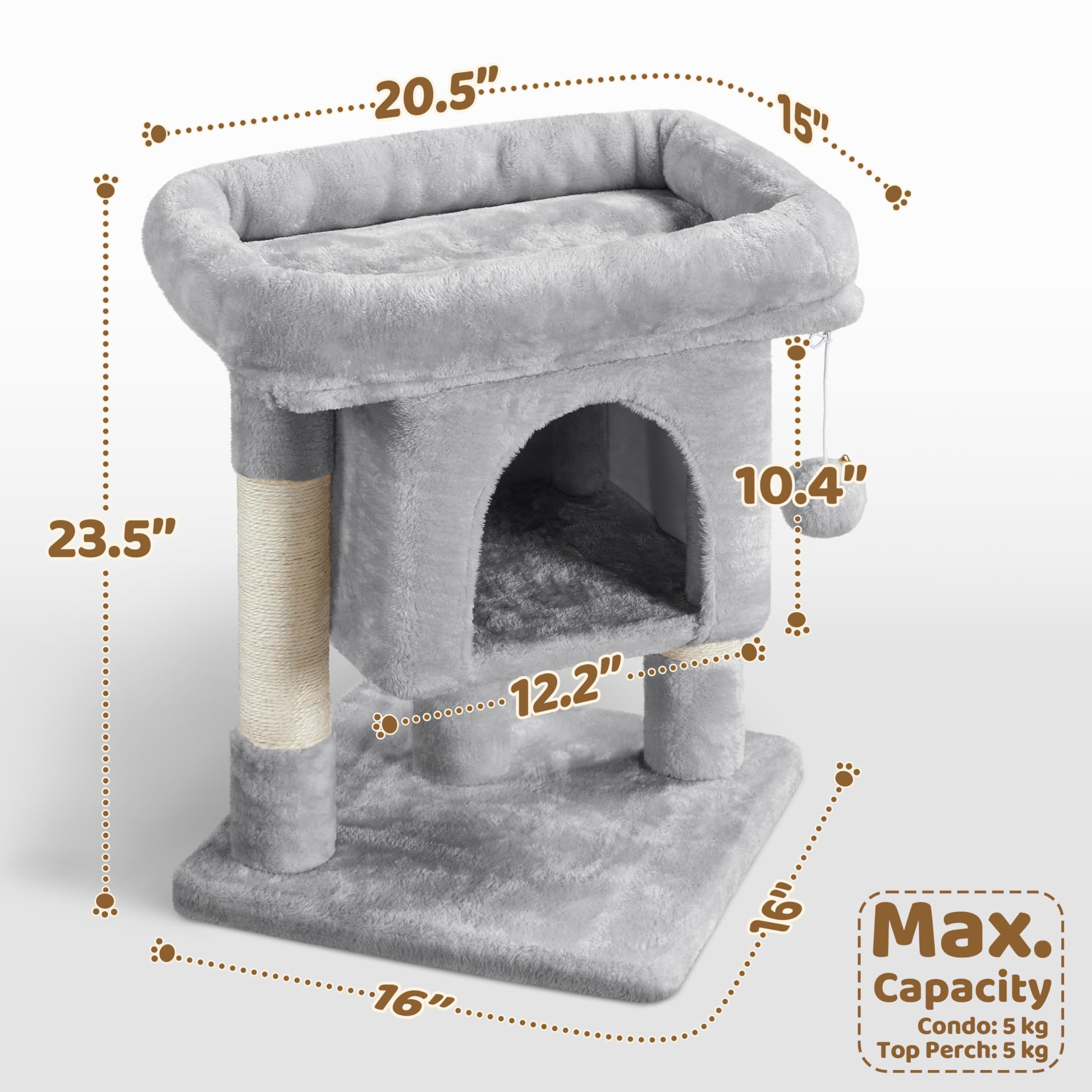 Yaheetech 23.5In Cat Tree Tower, Cat Condo With Sisal-Covered Scratching Posts, Cat House Activity Center Furniture For Kittens, Cats And Pets - Light Gray