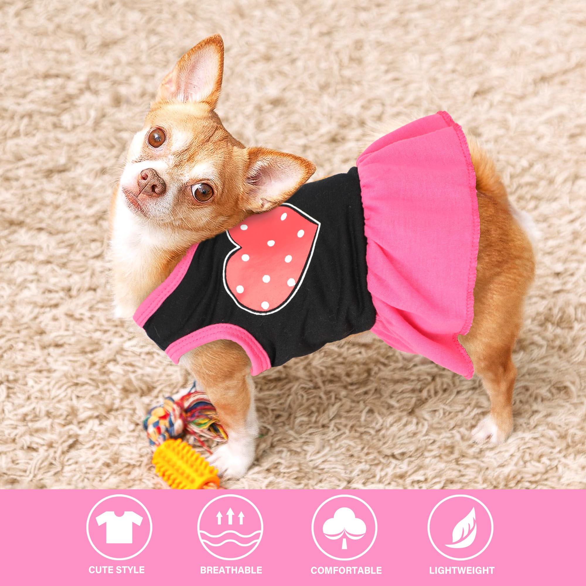 2 Pieces Dog Dress Cute Princess Love Pattern Spring Summer Pet Shirts Dresses Female Puppy Clothes For Small Dogs Girl Cats Out