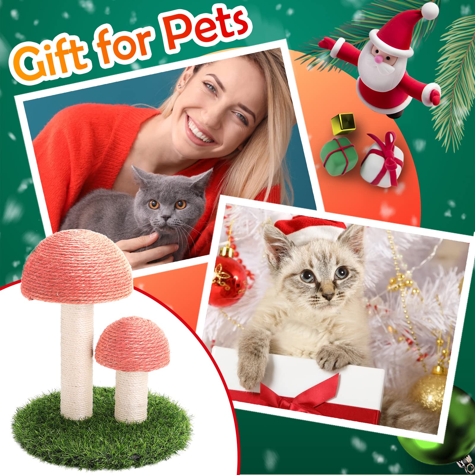 GiftParty Cat Scratching Post - Mushroom Design, Natural Sisal, 15x12 Inch Interactive Toy for Kittens - Pink Color