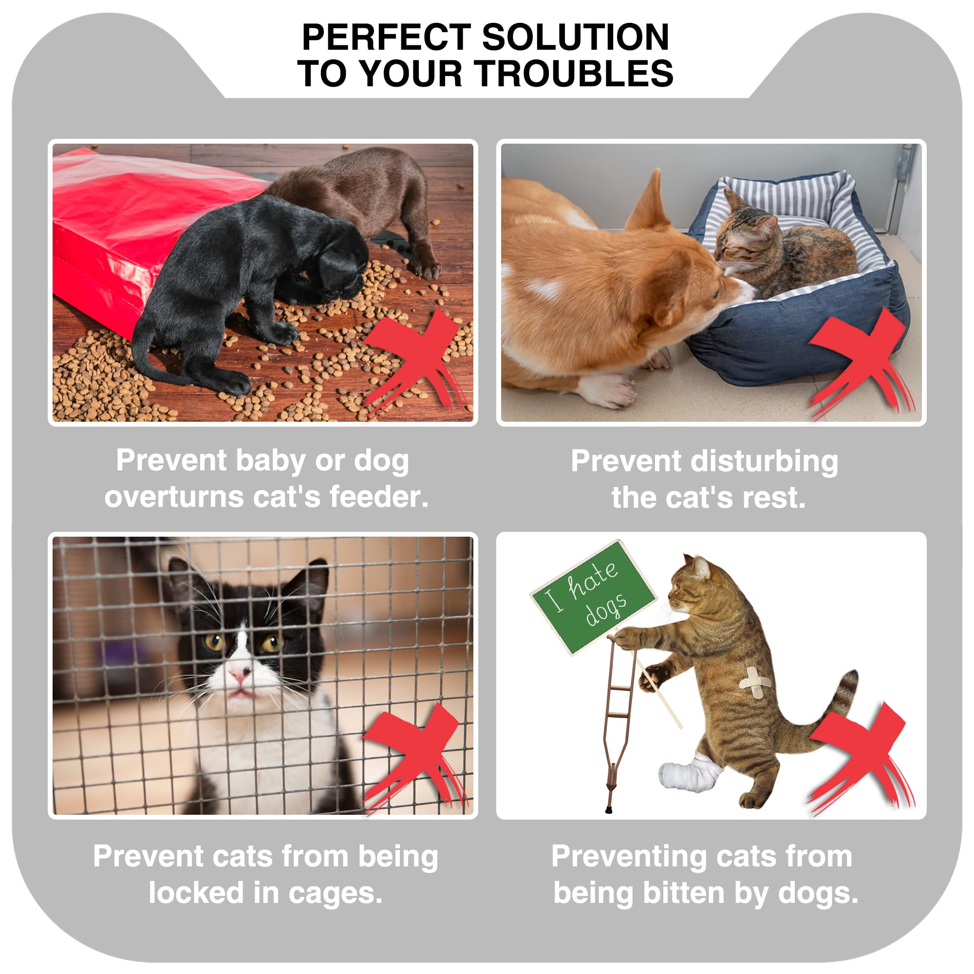 Cat Door Latch, 2Pcs Cat Door Stopper Pet Door Latch To Keep Dog Out Of Litter Box, 5 Adjustable Size Strap 2.5-6' Wide Alternative Of Pet Gates And Interior Cat Door, Easy To Install, White