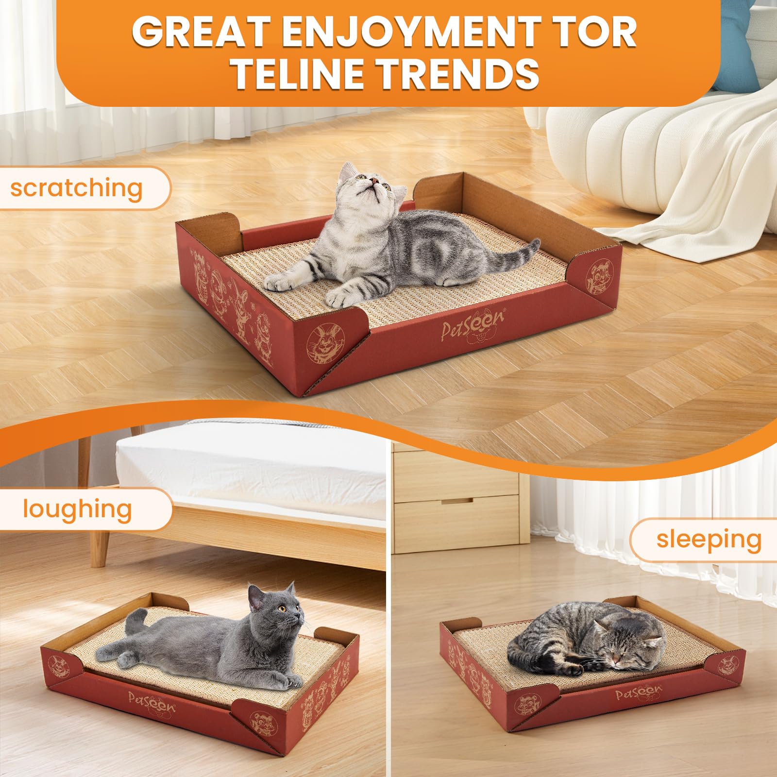 Cat Scratching Board, Corrugated Cardboard With Sisal Pad, 3 In1 Cat Scratch Pad With Box, Cardboard Scratch Boxes For Large Siz