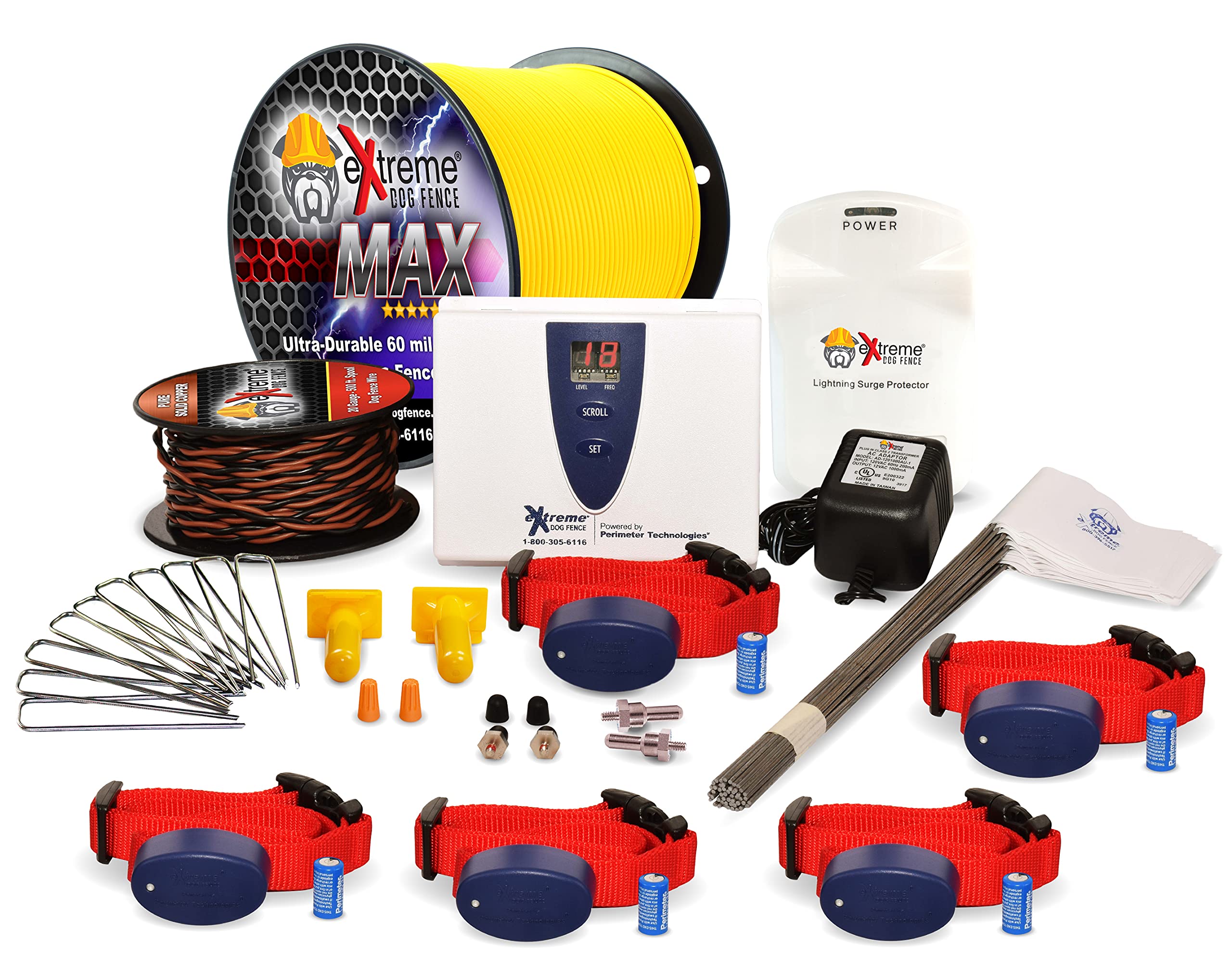 Extreme Dog Fence Max Grade Electric Dog Fence - 5 Dog Kit - 1500 Feet Of Heavy Duty -Plus Maximum Duty Wire For Ultimate Perfor