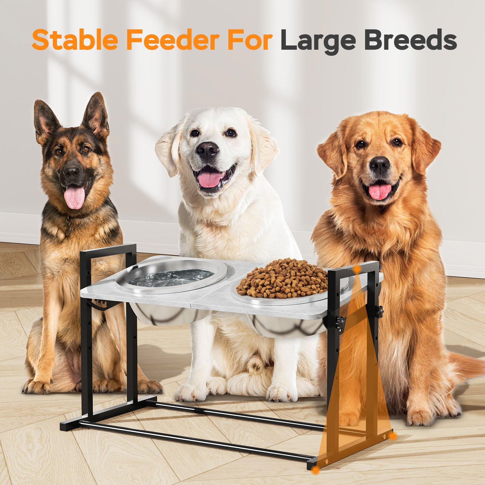 Elevated Dog Bowls For Large Dogs, 4 Height Adjustable Tilted Raised Dog Bowl Stand With 2 Stainless Steel 2L Bowls, 13.6'' Tall