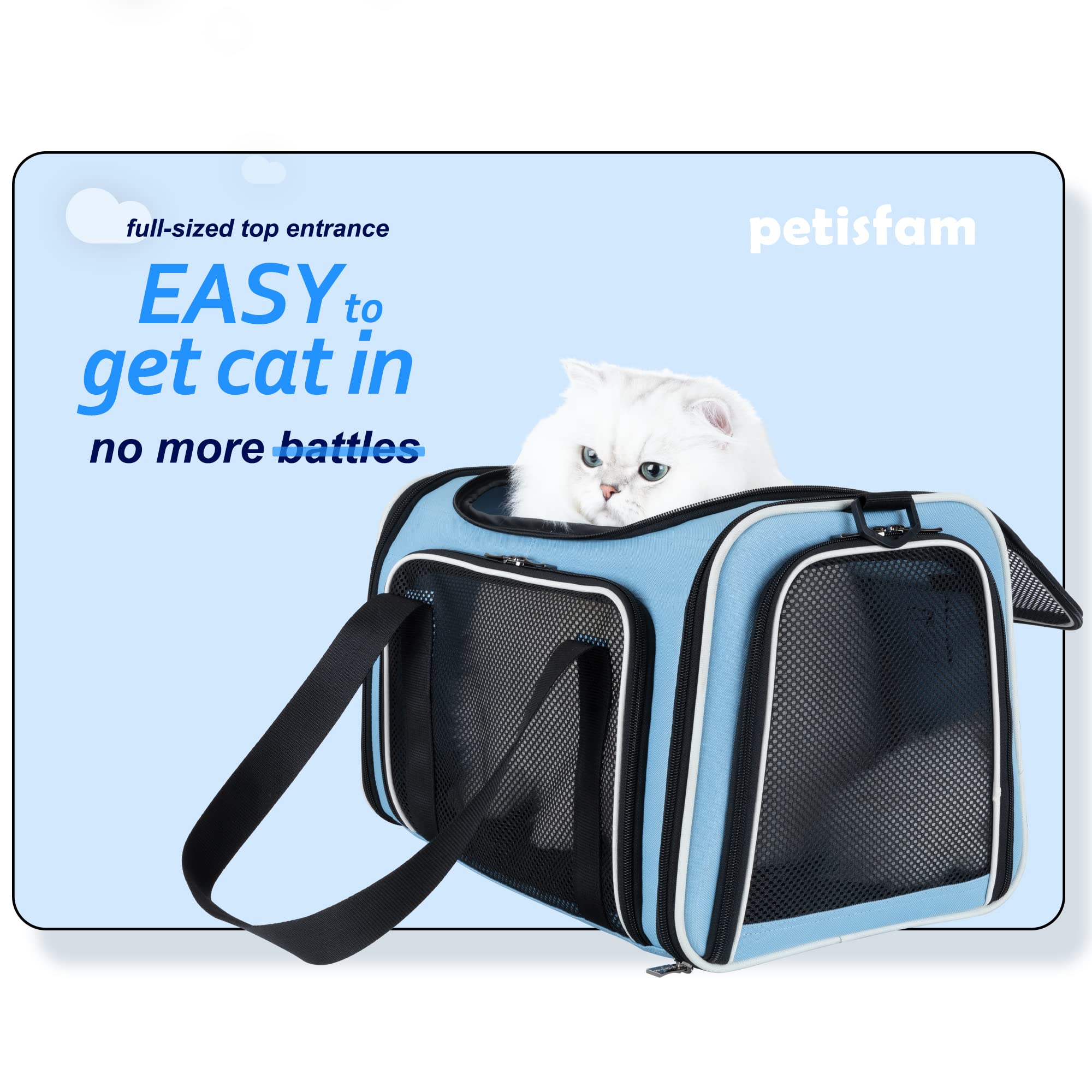 Petisfam Pet Carrier Bag For Medium Cats And Puppy. Tsa Airlined Approced. Easy Vet Visit, Airline Approved, Top Loading, Easy S
