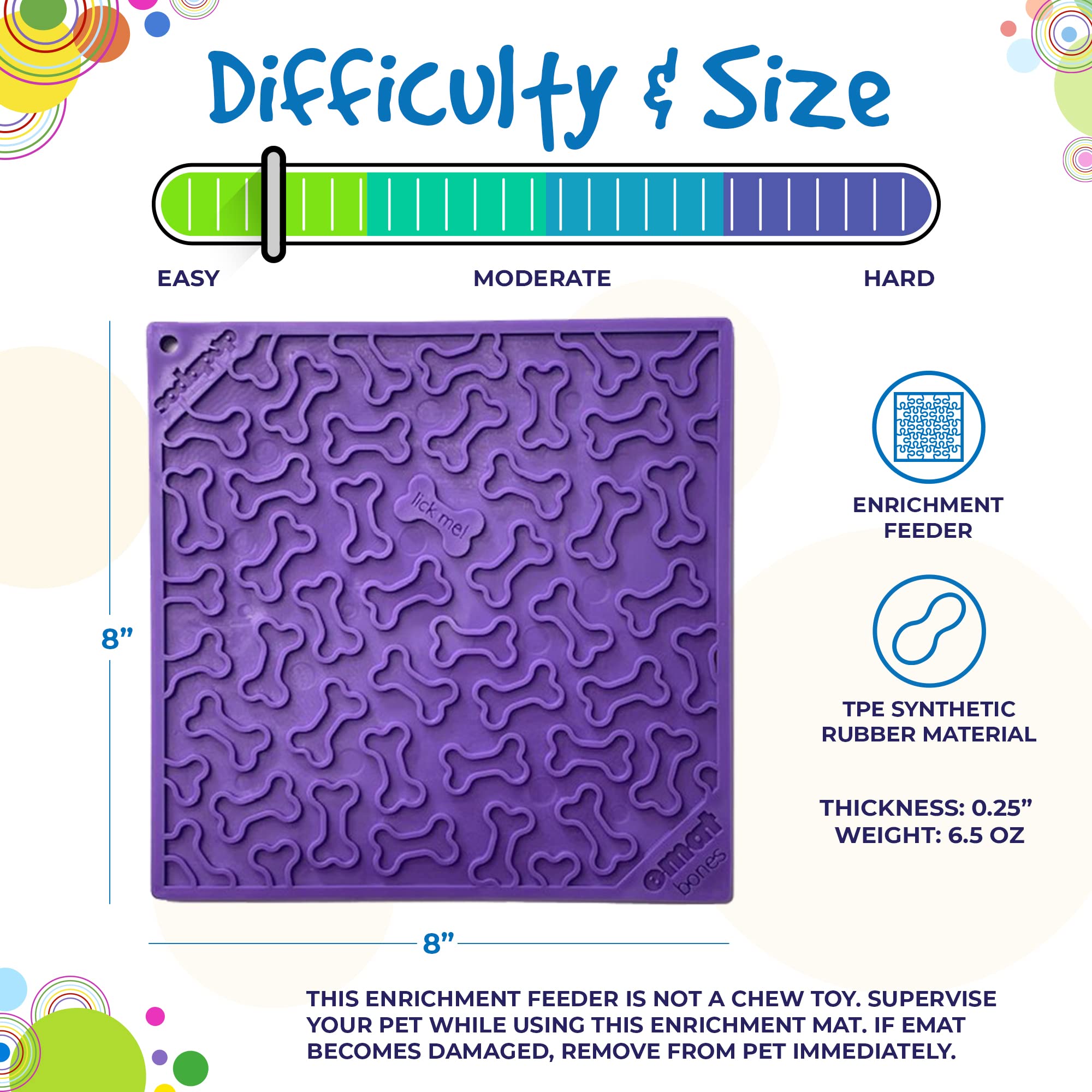 SodaPup Bones eMat - Durable Lick Mat Feeder Made in USA from Non-Toxic, Pet-Safe, Food Safe Rubber for Mental Stimulation, Avoi
