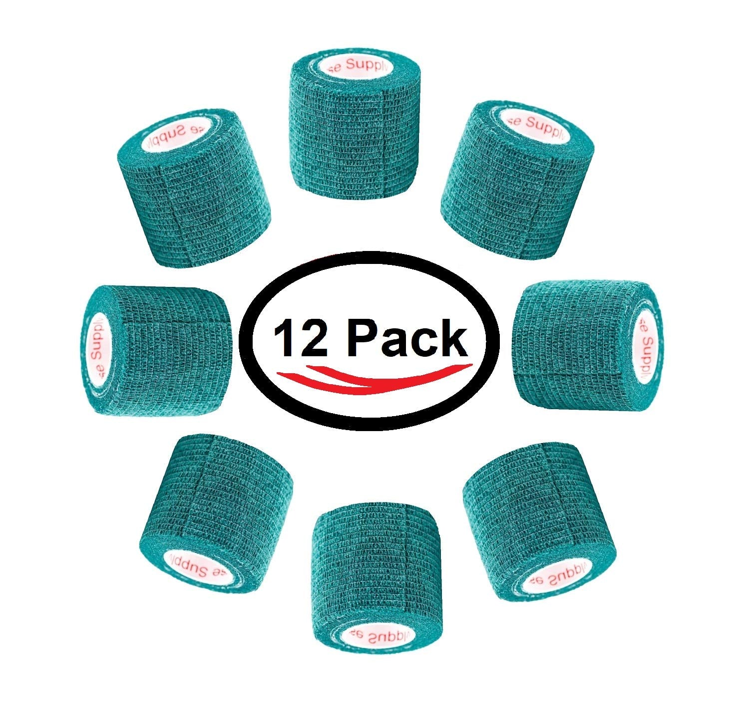 2 Inch Vet Wrap Tape Bulk (Hunter Green) (Pack of 12) Self Adhesive Adherent Adhering Flex Bandage Grip Roll for Dog Cat Pet Hor