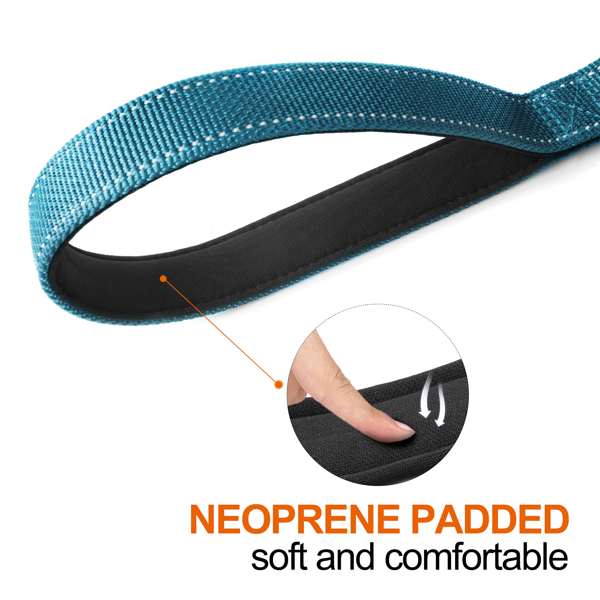 Twoear 5Ft 1In Strong Blue Dog Leash With 2 Padded Handles, Traffic Handle Extra Control, Comfortable Soft Dual Handle, Auto Lock Hook, Reflective Walking Lead For Small Medium And Large Dogs