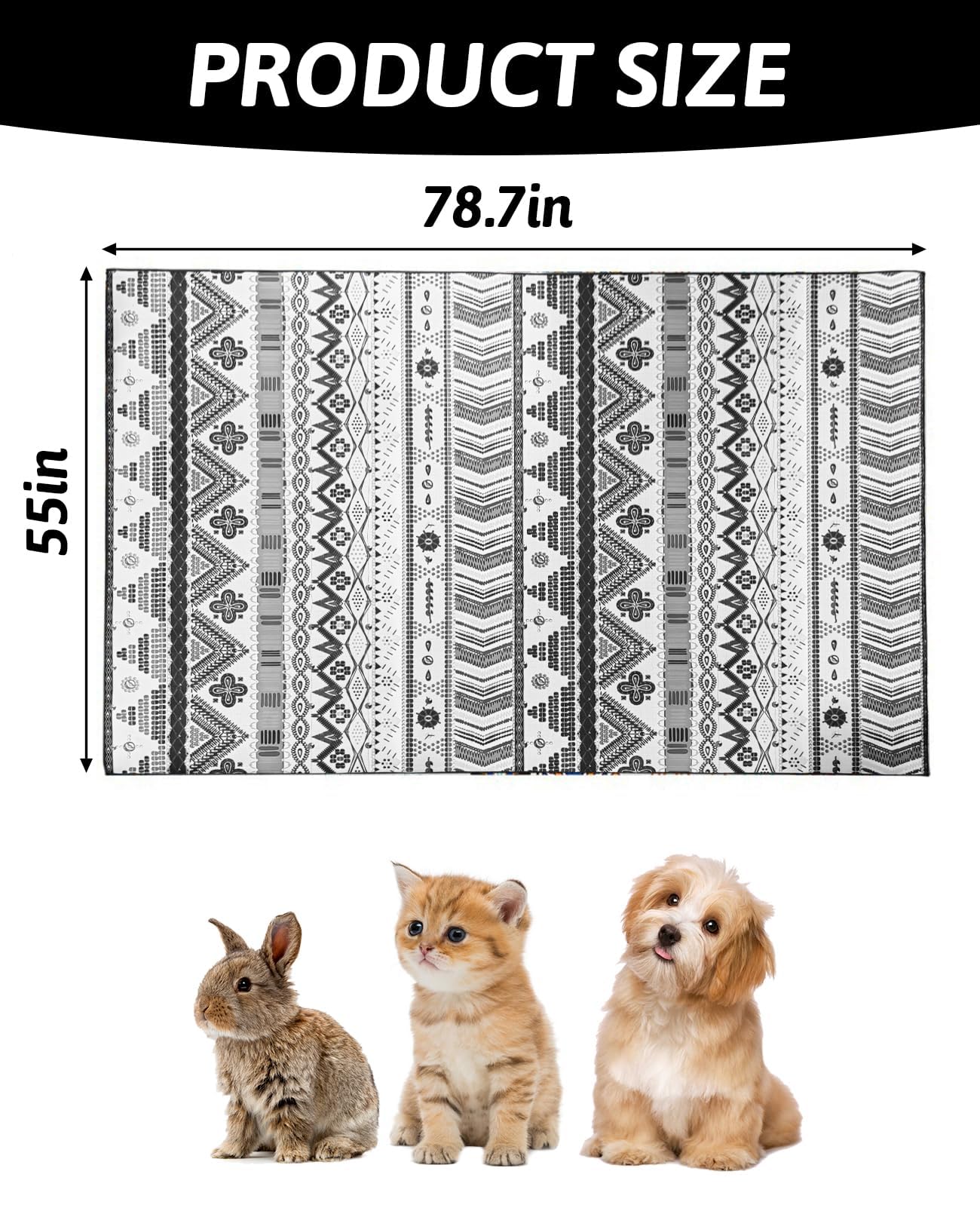 BNOSDM 79'' X 55'' Large Bunny Cage Liner Washable Reusable Big Rabbit Pads Floor Mat for Rabbits Anti Slip Rug for Bunnies, Pet