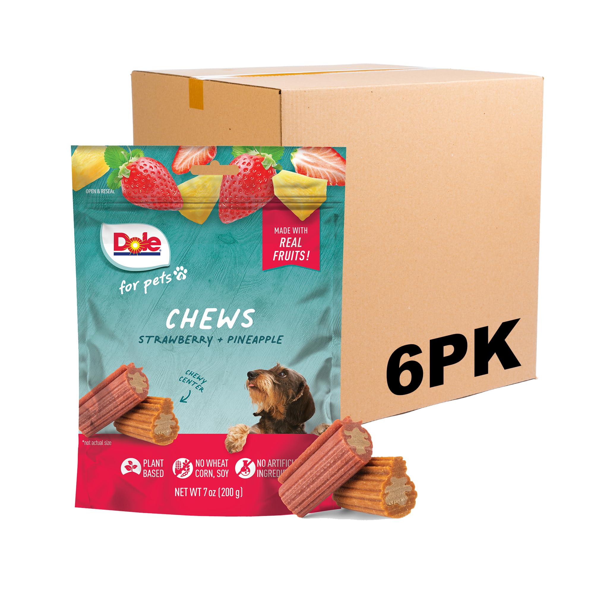 Dole for Pets Freshly Fetched Dog Chews, Strawberry & Pineapple Flavor Dog Treats | Flavored with Real Fruits, No Wheat, Corn, S