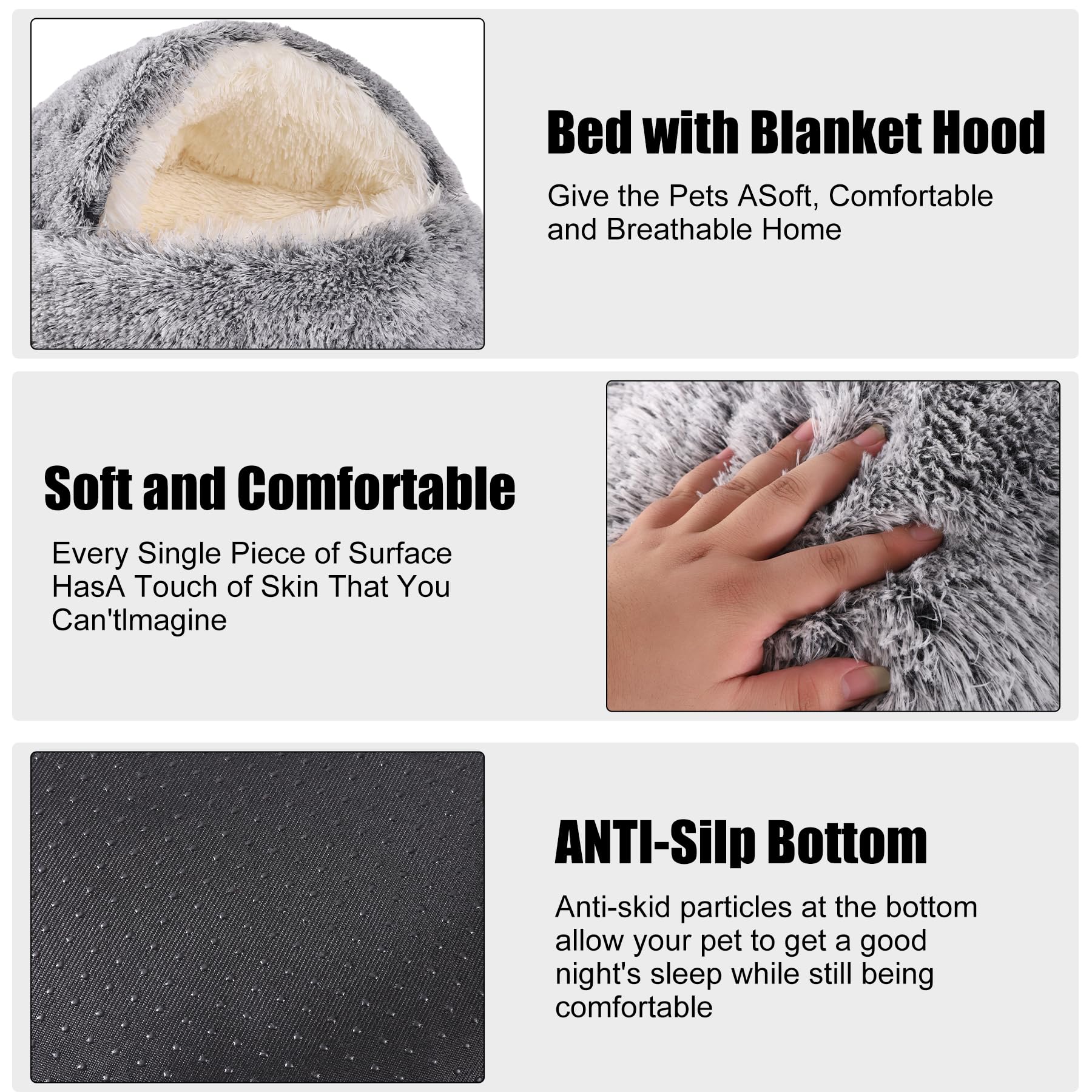 Hyq Small Dog Bed With Cover Cave, Cat Beds For Indoor Cats Washable, Cozy Cat Cave Bed, Round Puppy Bed With Hooded Cover, Dog