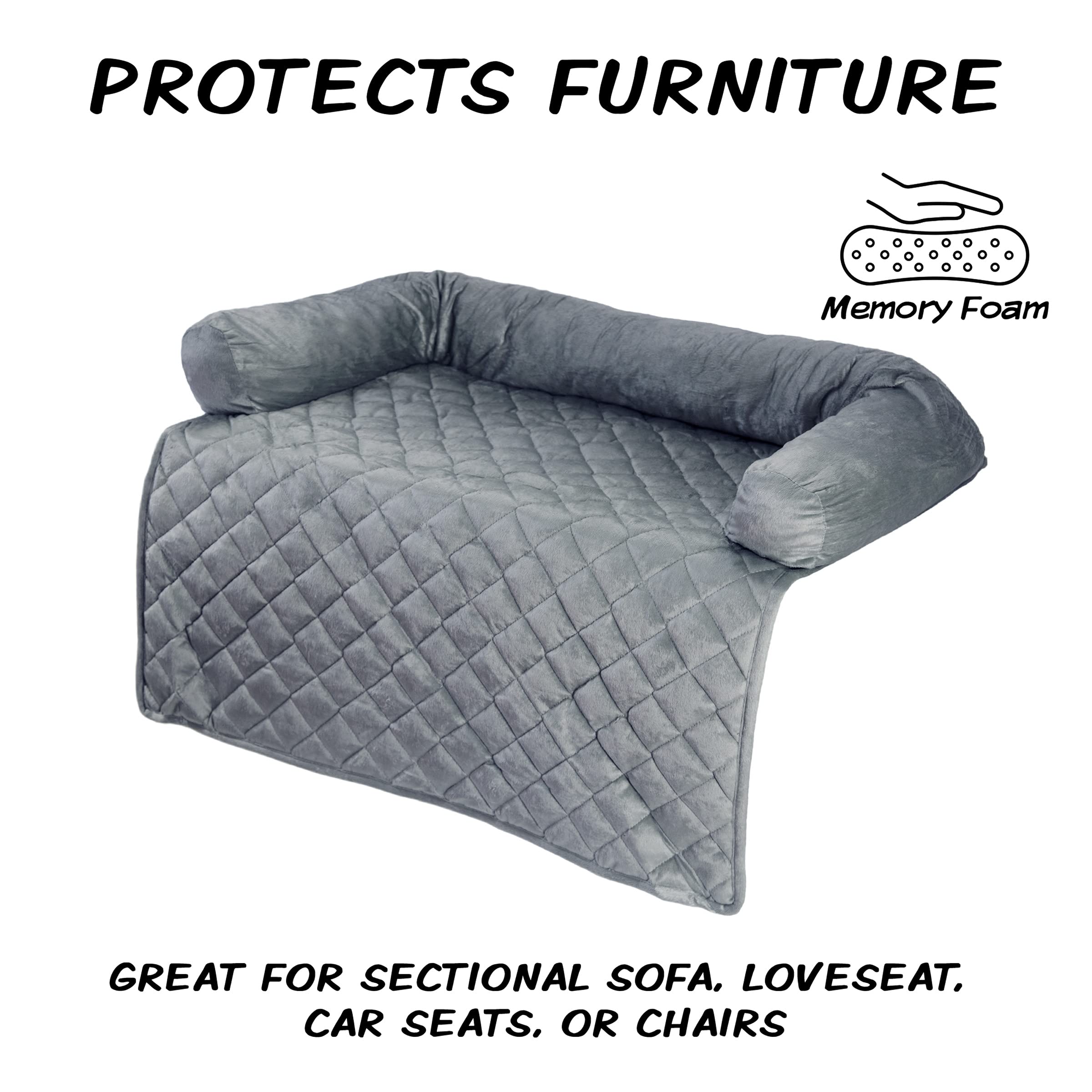 Couch Cover For Dogs - 35X35 Pet Furniture Protector With Memory Foam Neck Bolster, Quilted Fabric, And Water-Resistant Base Layer By Petmaker (Gray)