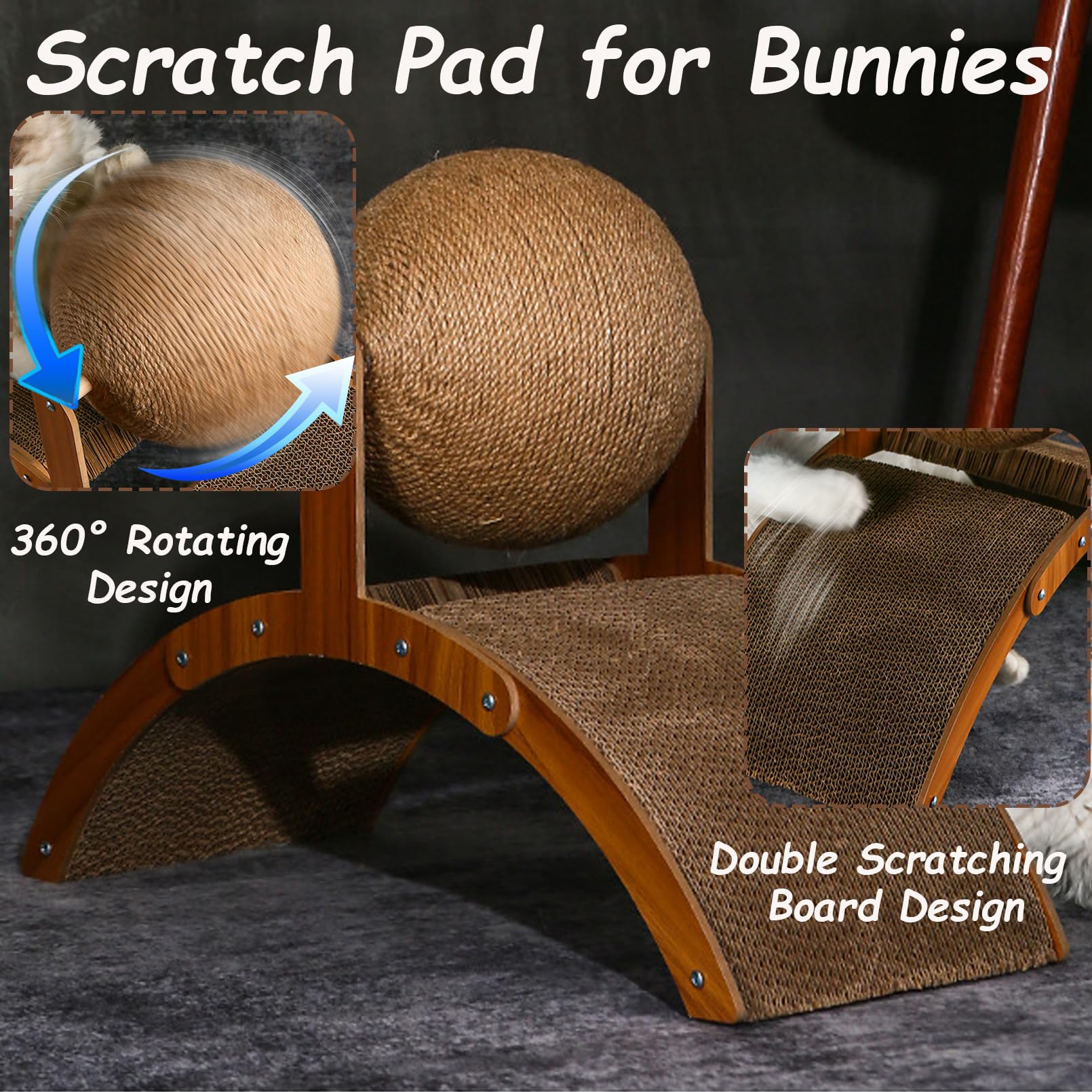 Niwaes Rabbit Scratch Toys, Natural Sisal Bunny Scratching Cardboard Pad And Scratcher Ball, 2-In-1Pet Enrichment Interactive To