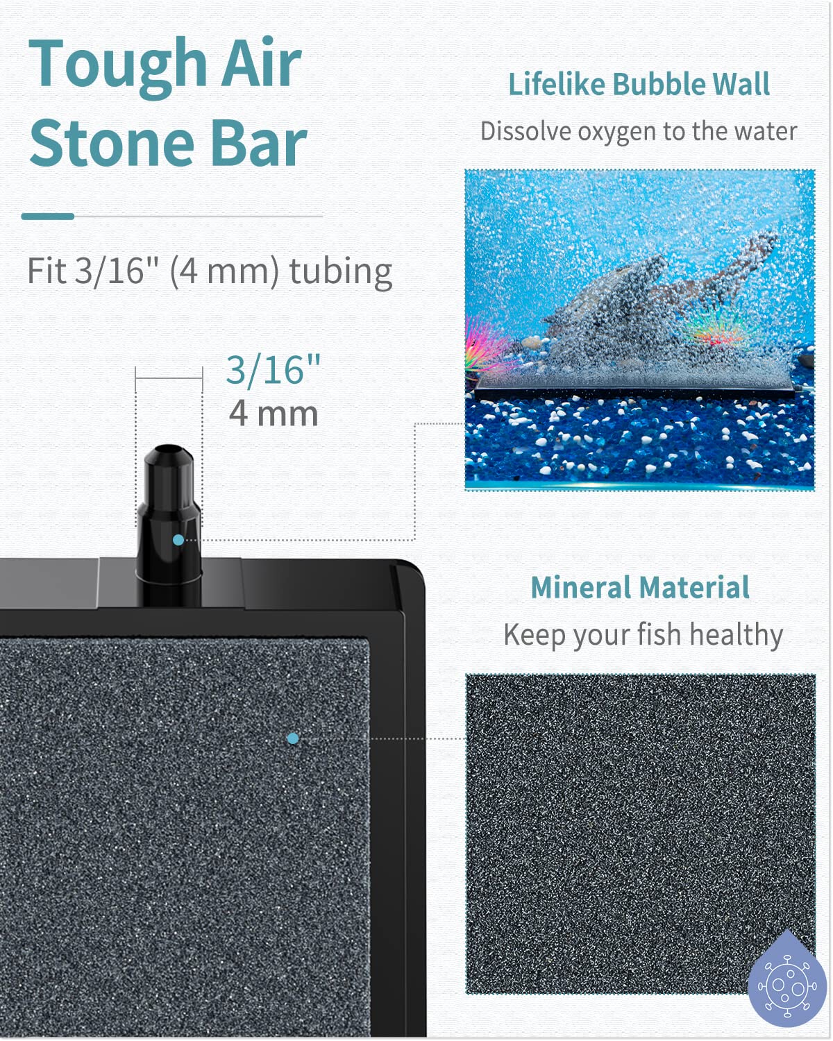 Pawfly 12 Inch Air Stone Grey Mineral Bubble Stone Bar Diffuser Bubbler Airstones For Aquarium, Fish Tank, And Pump