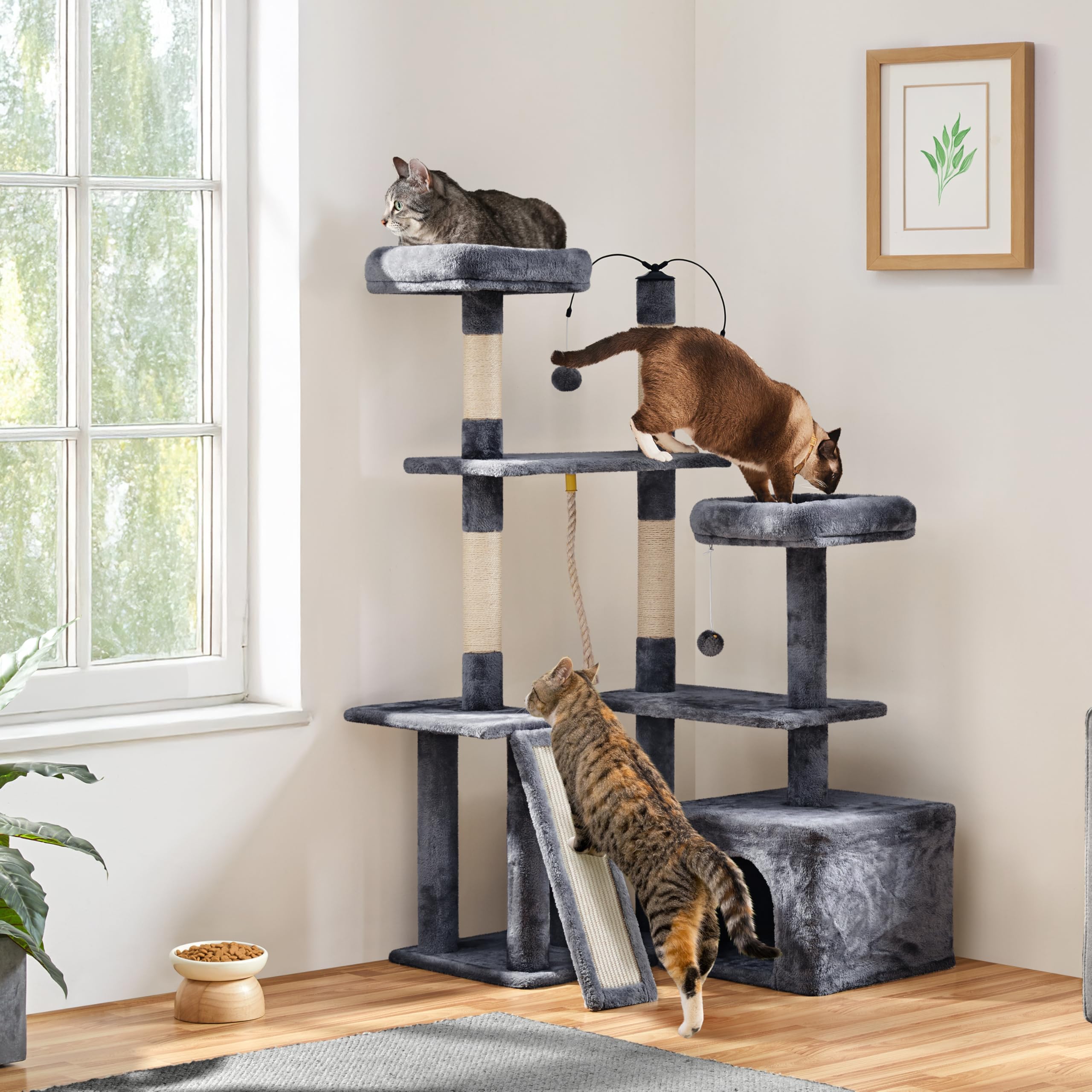 Yaheetech Rotatable Cat Tree 53.5In Multi-Level Cat Tower For Indoor Kittens/Large Cats, Pet House With Scratching Posts,Climbin