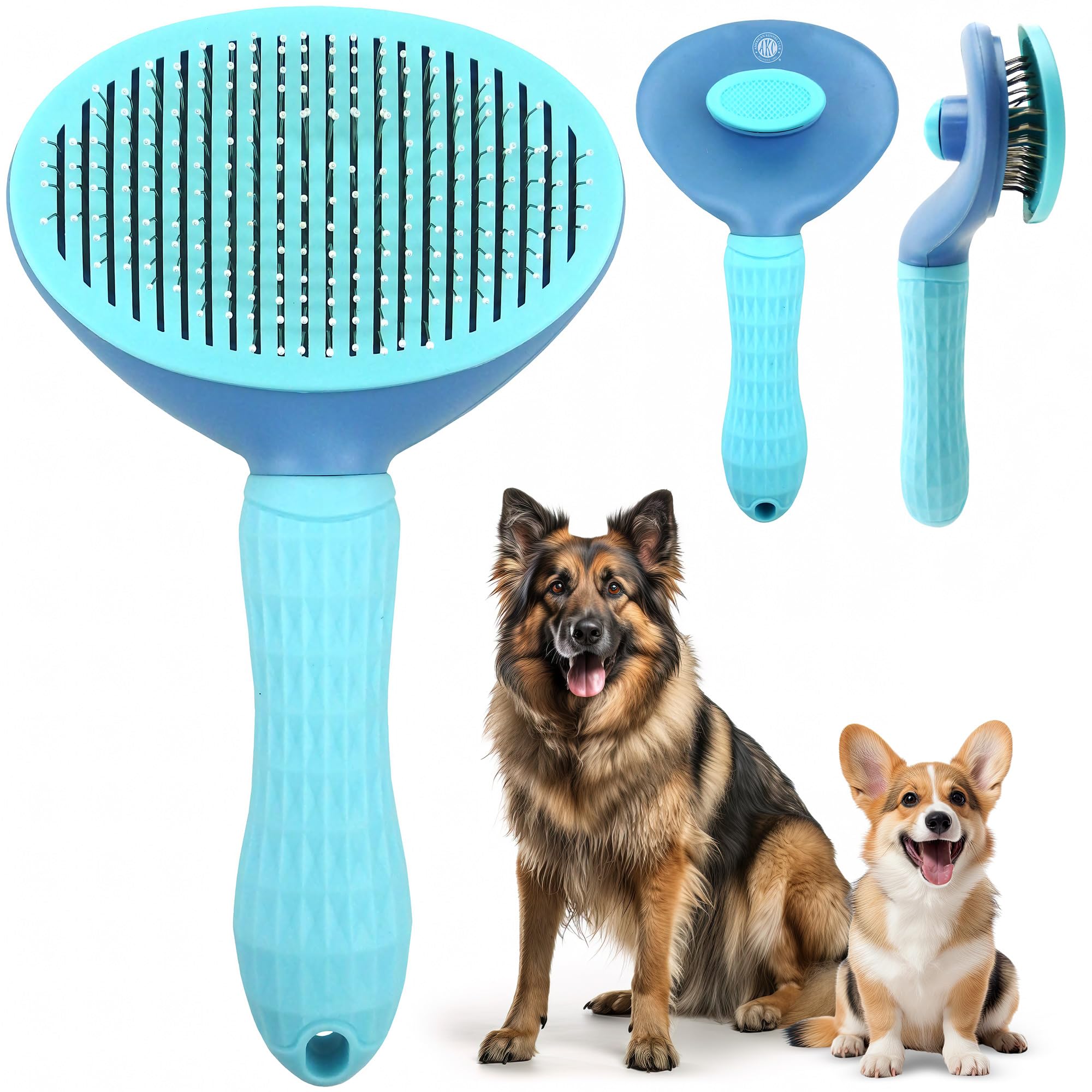 American Kennel Club Akc Self-Cleaning Pet Grooming Slicker Brush For Cats And Dogs, All Breeds And Coat Types