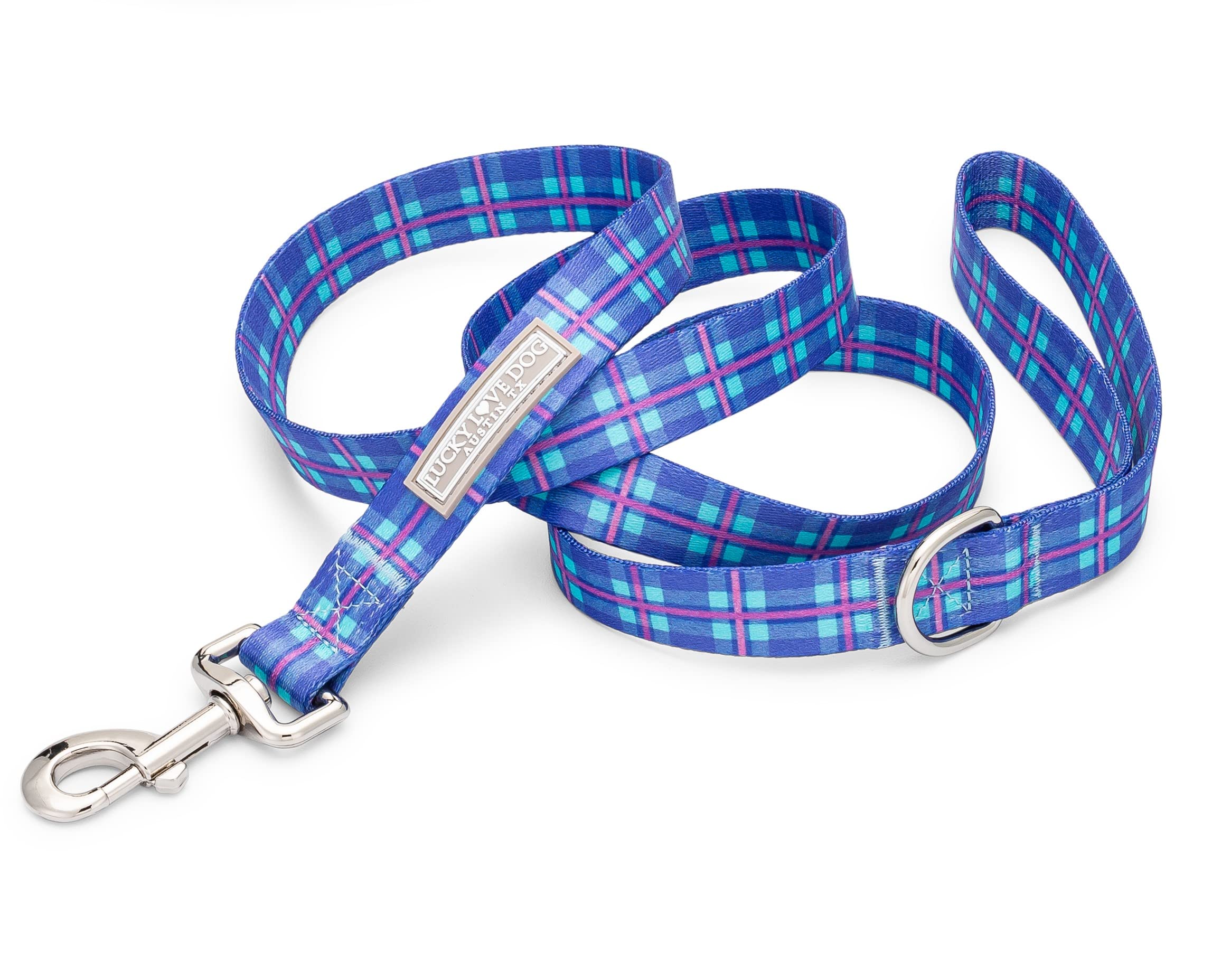 Lucky Love Dog Blue And Violet Plaid Dog Leash - Comfy & Soft & Cute For Boy And Girl Dogs - Small, Scotty