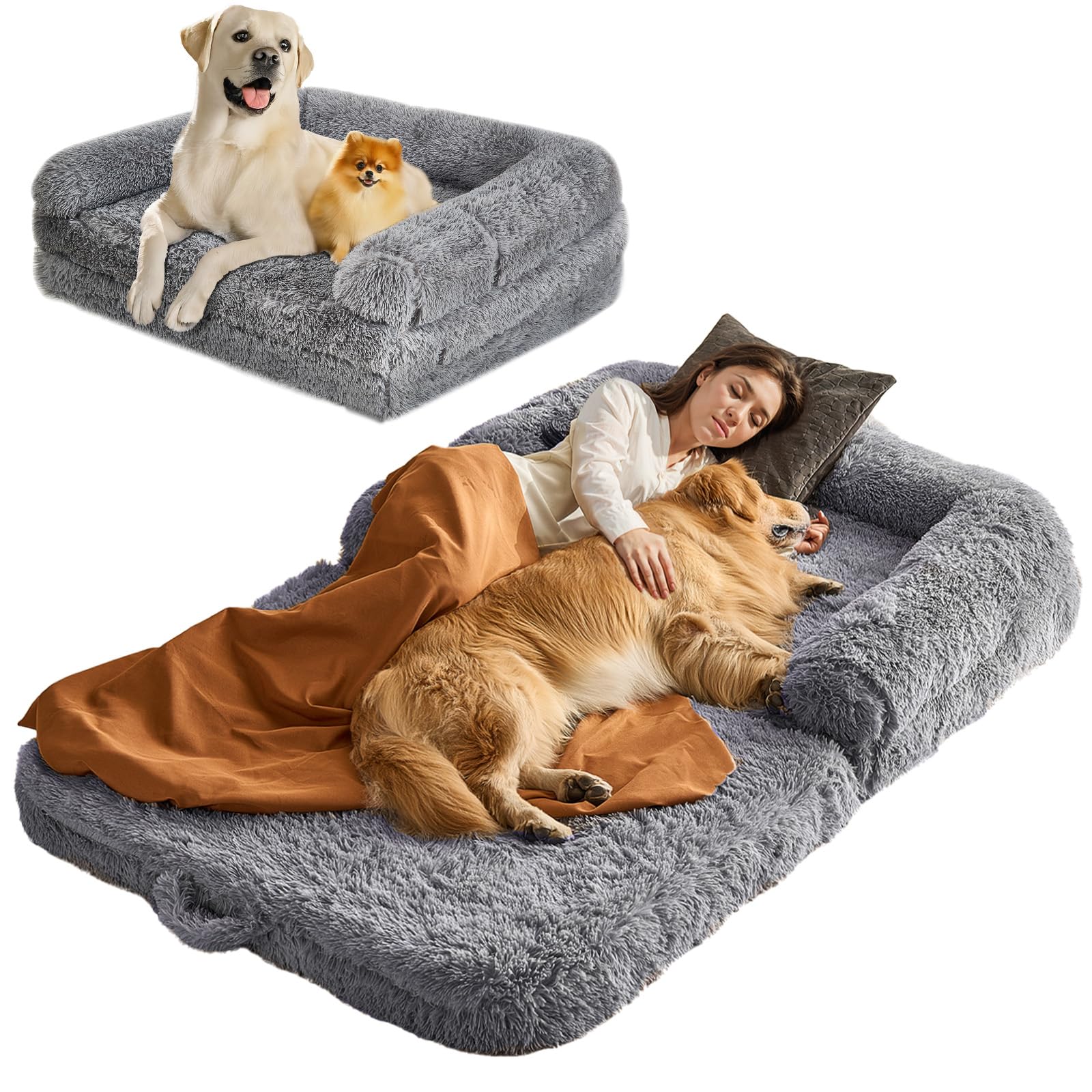 VEVOR Human Dog Bed 72 x48x10in Large Human Size Dog Bed Washable PV Velvet