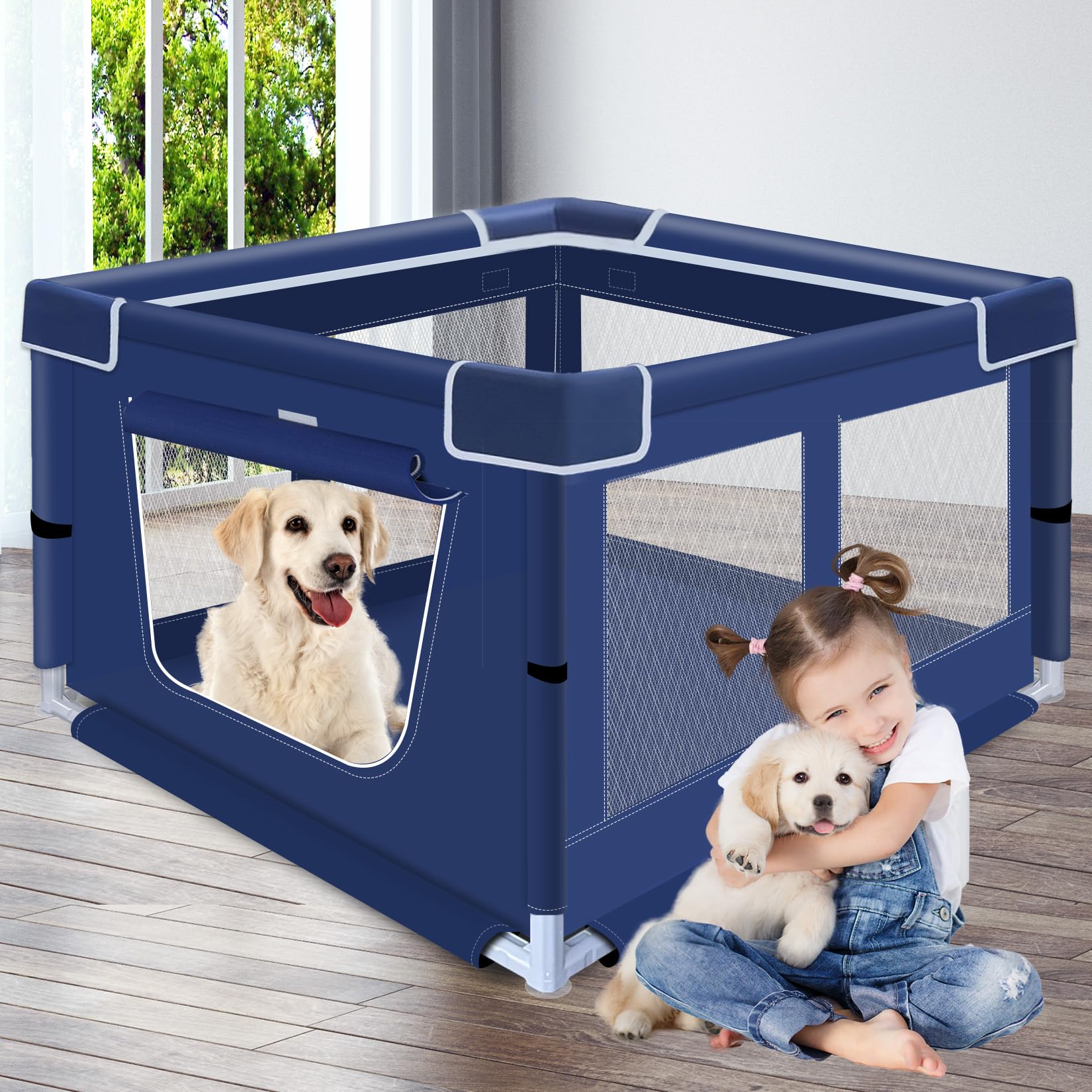 42X42X26 Inches Dog Playpens,Puppy Playpen With Gate For Puppies Or Small Dogs, Dog Fence Pet Playpen For Indoor & Outdoor